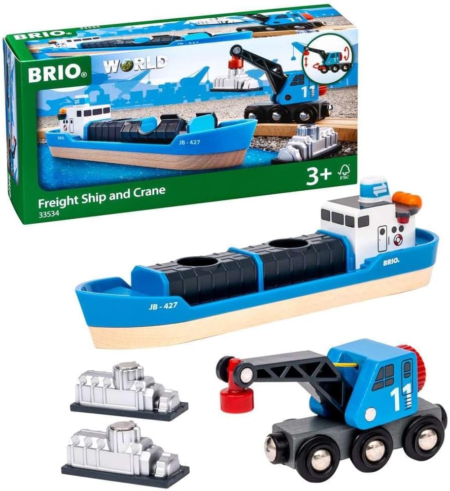 Detalle de BRIO 33534 containerschip met kraanwagen en magnetische ladingen