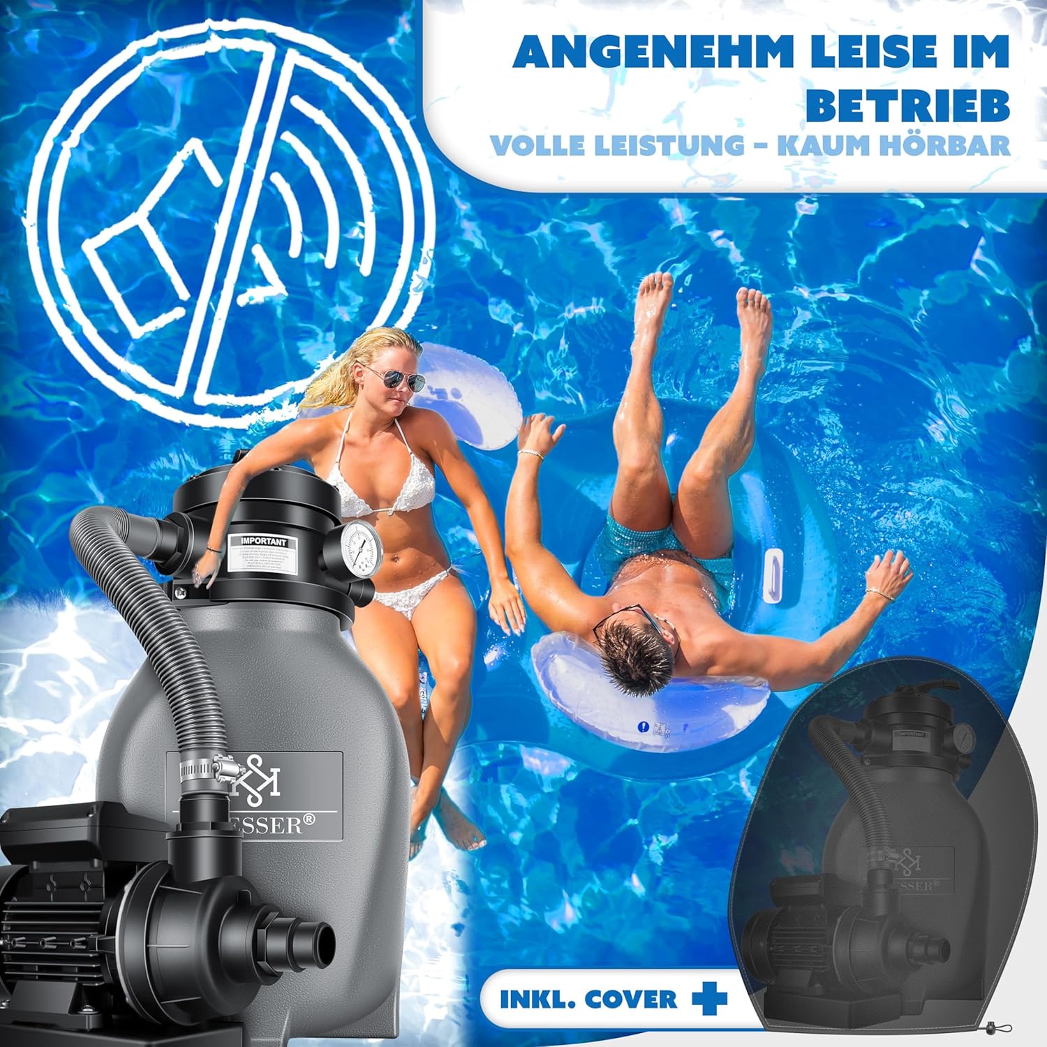 Thumbnail 5 de KESSER Sandfilteranlage (4-Wege Ventil) mit 800 g Filterbällen für Pools bis 10 m³/h – Grau