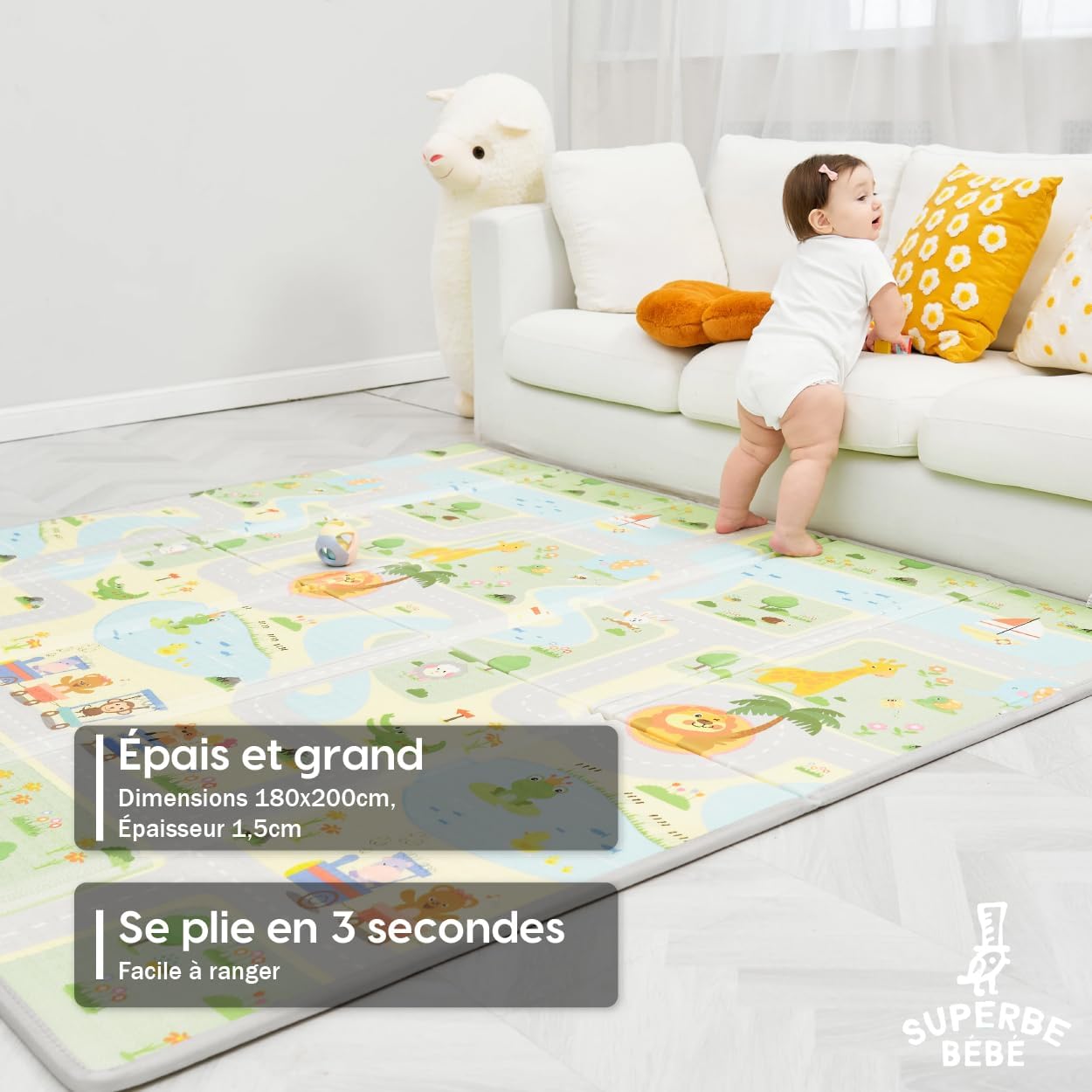 Thumbnail 3 de Tapis d'éveil bébé pliable épais réversible 180x200 cm – Tapis de jeu XXL en mousse