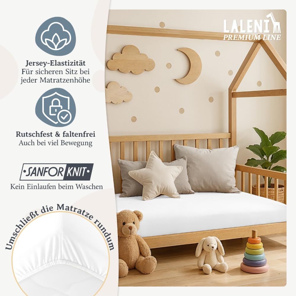 Thumbnail 4 de Laleni Premium Spannbettlaken 50x89 cm (2er-Set) aus 100% Baumwolle, OEKO-TEX-zertifiziert, für Babybett & Kinderbett – Weiß