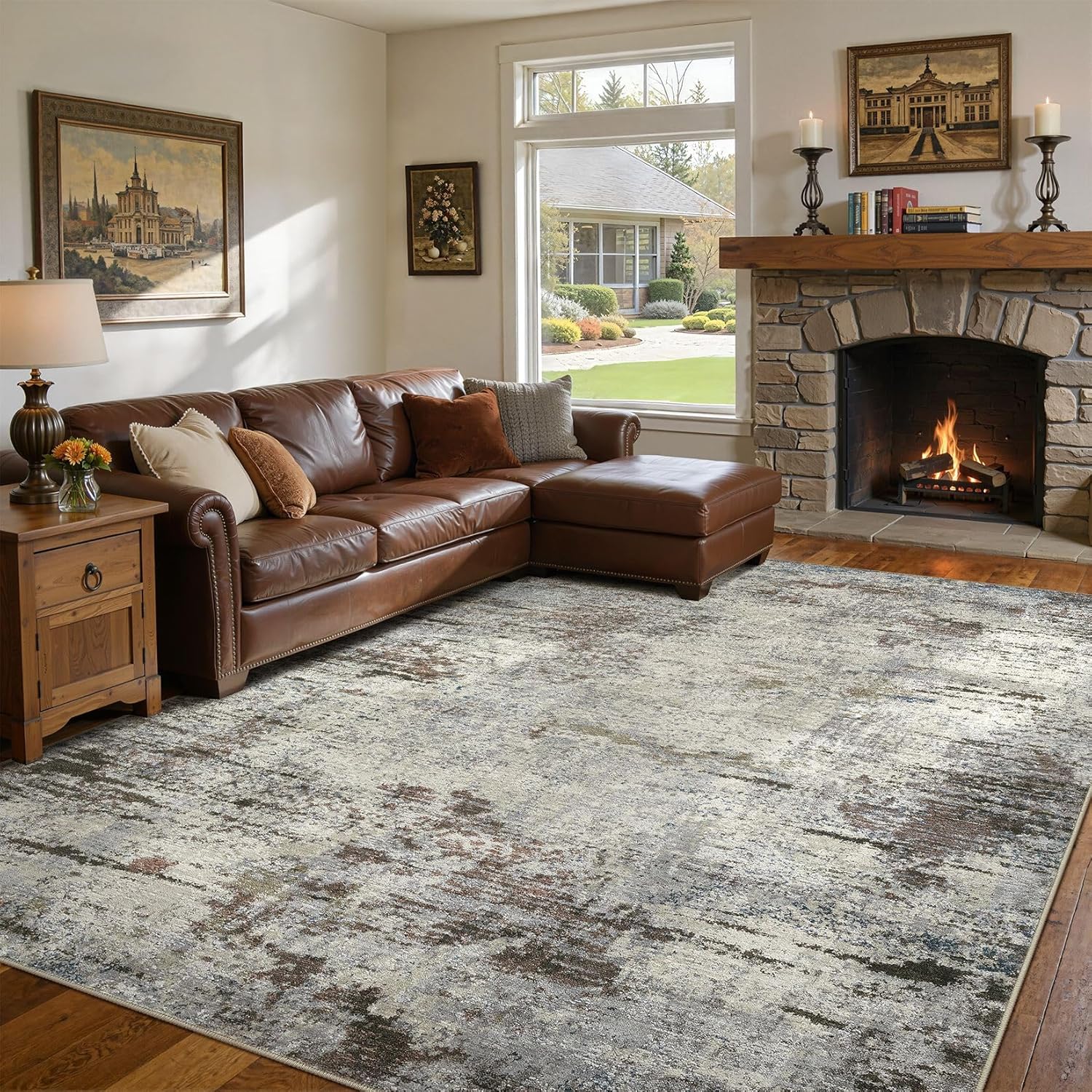 Detalle de DMOYEST 9x12 Area Rug – Soft, Washable Neutral Abstract Large Rug for Living Room and More (Brown Rust)