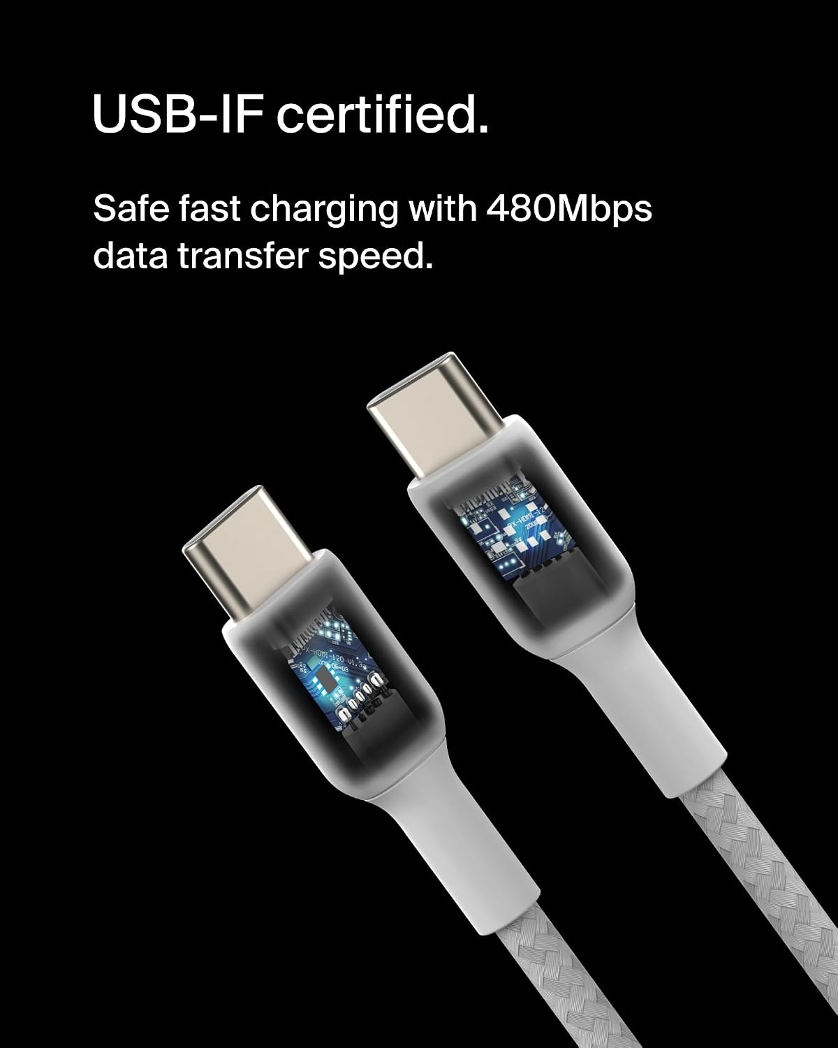 Detalle de Belkin BoostCharge braided USB-C to USB-C cable (6.6ft) – White