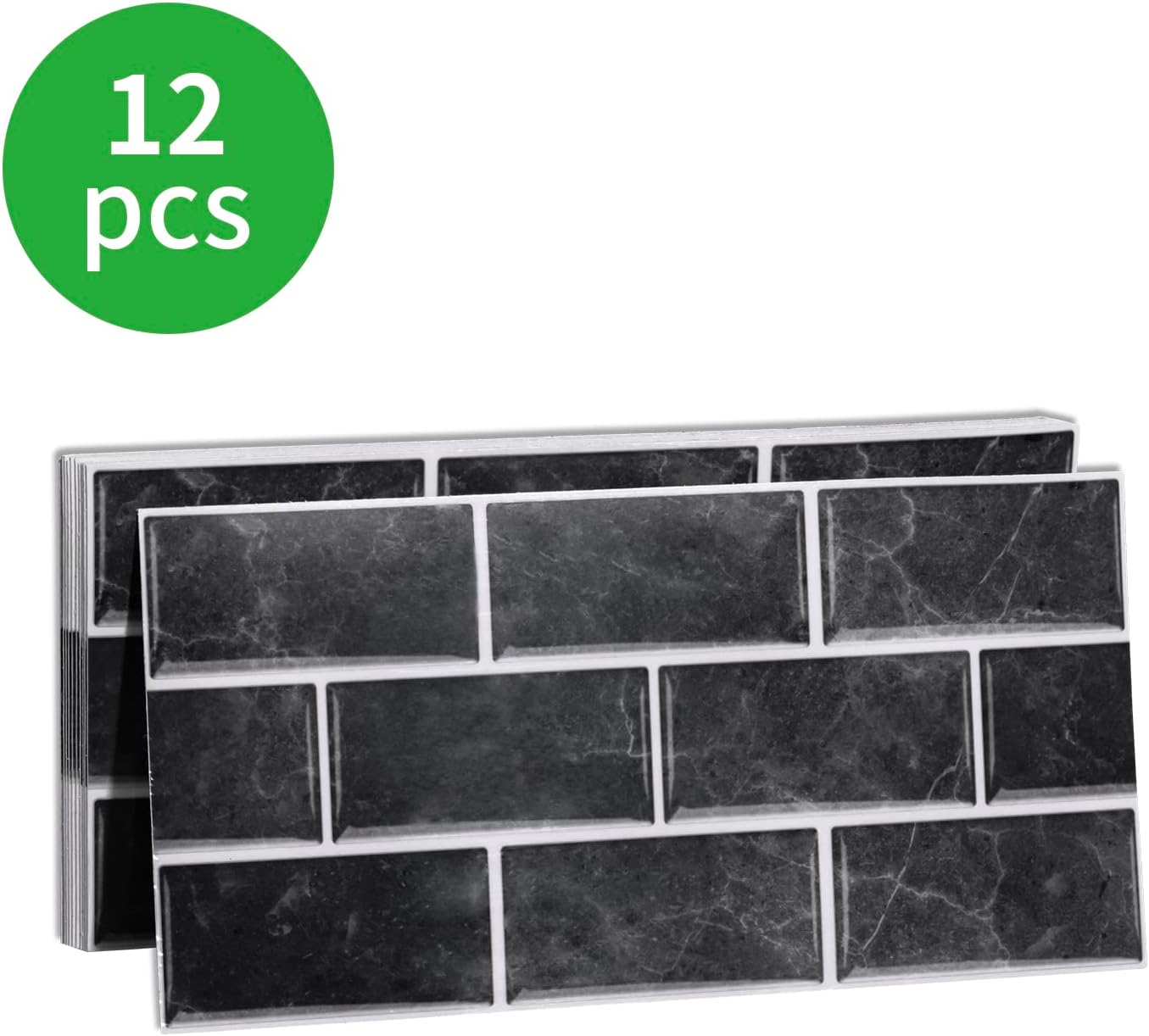 Thumbnail 3 de Fantasnight Black Tile Stickers (30x15cm, 12 pcs) – Peel and stick waterproof vinyl for bathroom & kitchen tiling