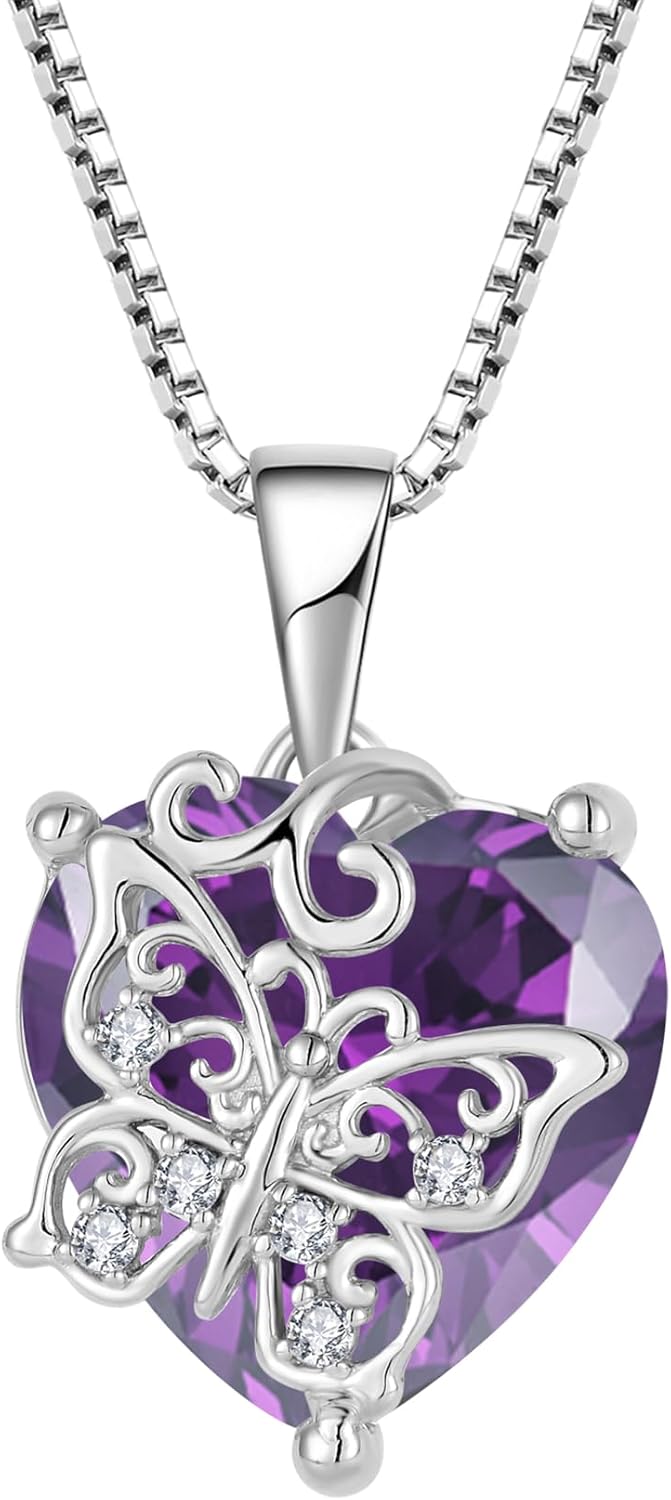 Thumbnail 6 de FJ Herz Schmetterling Kette aus 925 Sterling Silber mit Geburtsstein & Anhänger