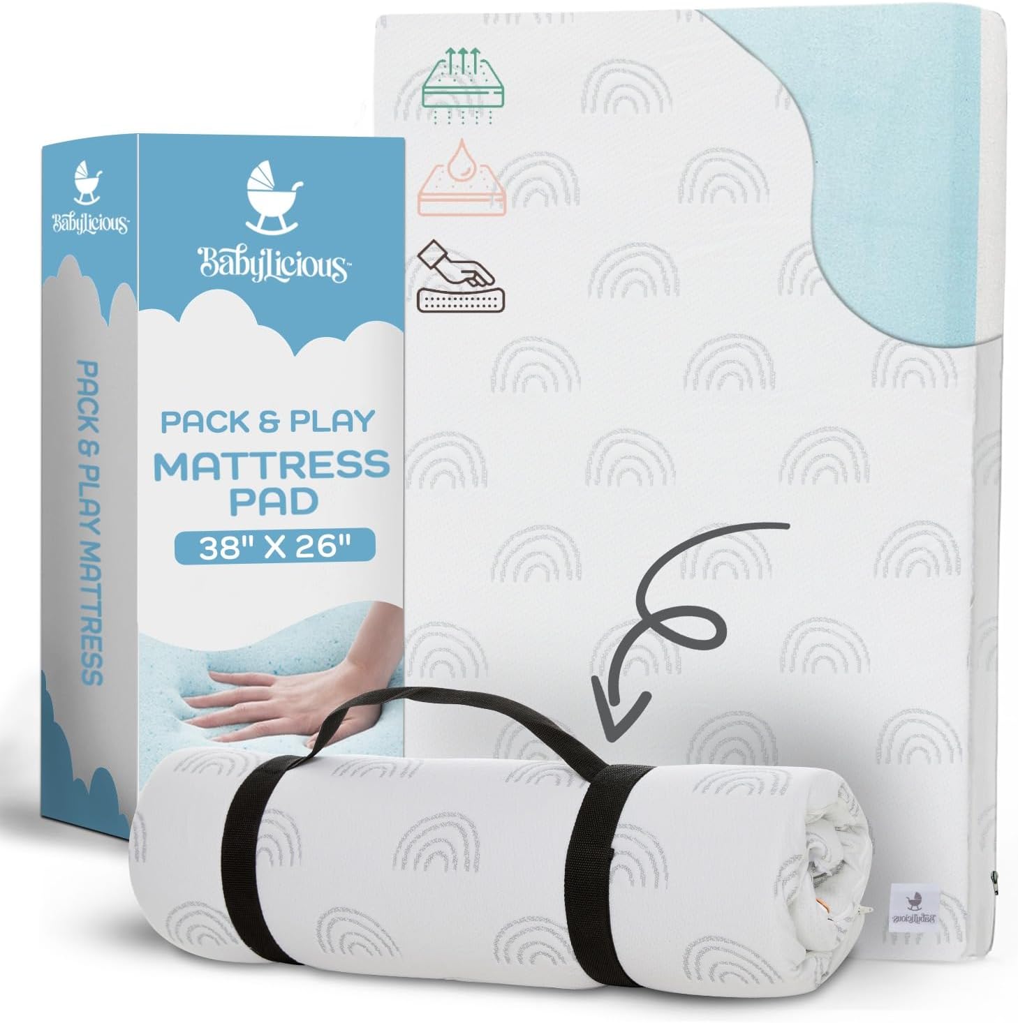 Detalle de Babylicious Babylicious Pack and Play Mattress Pad, 38 x 26 in, Waterproof Memory Foam