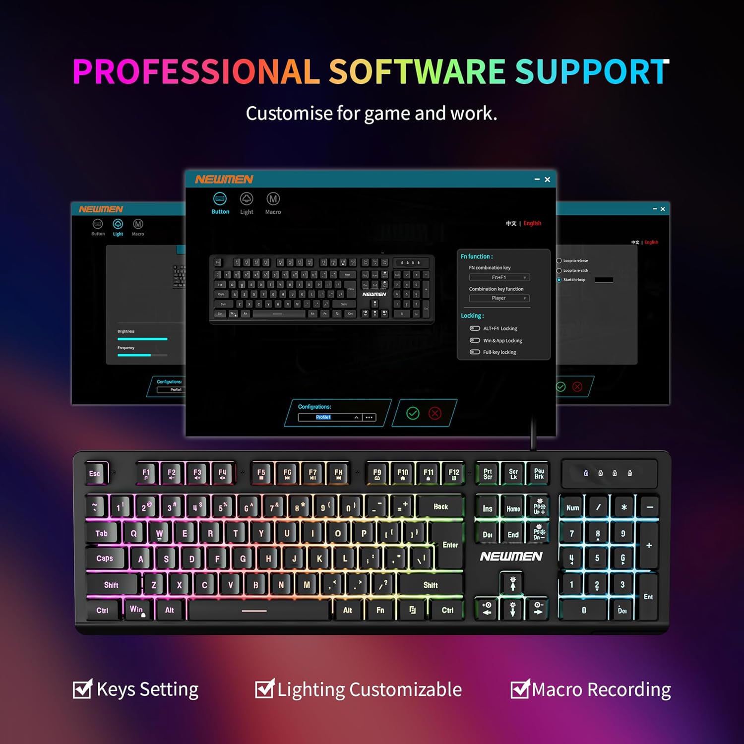 Detalle de Newmen GM104 Wired Gaming Keyboard and Mouse Set (104-Key RGB, QWERTY, USB)
