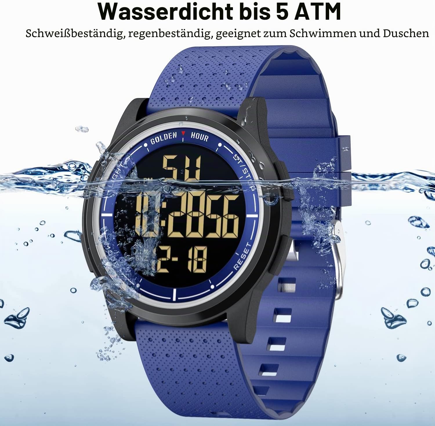 Detalle de GOLDEN HOUR Ultradünne Minimalistische Sportuhr – wasserdicht, helles Display, Weitwinkel-Gehäuse