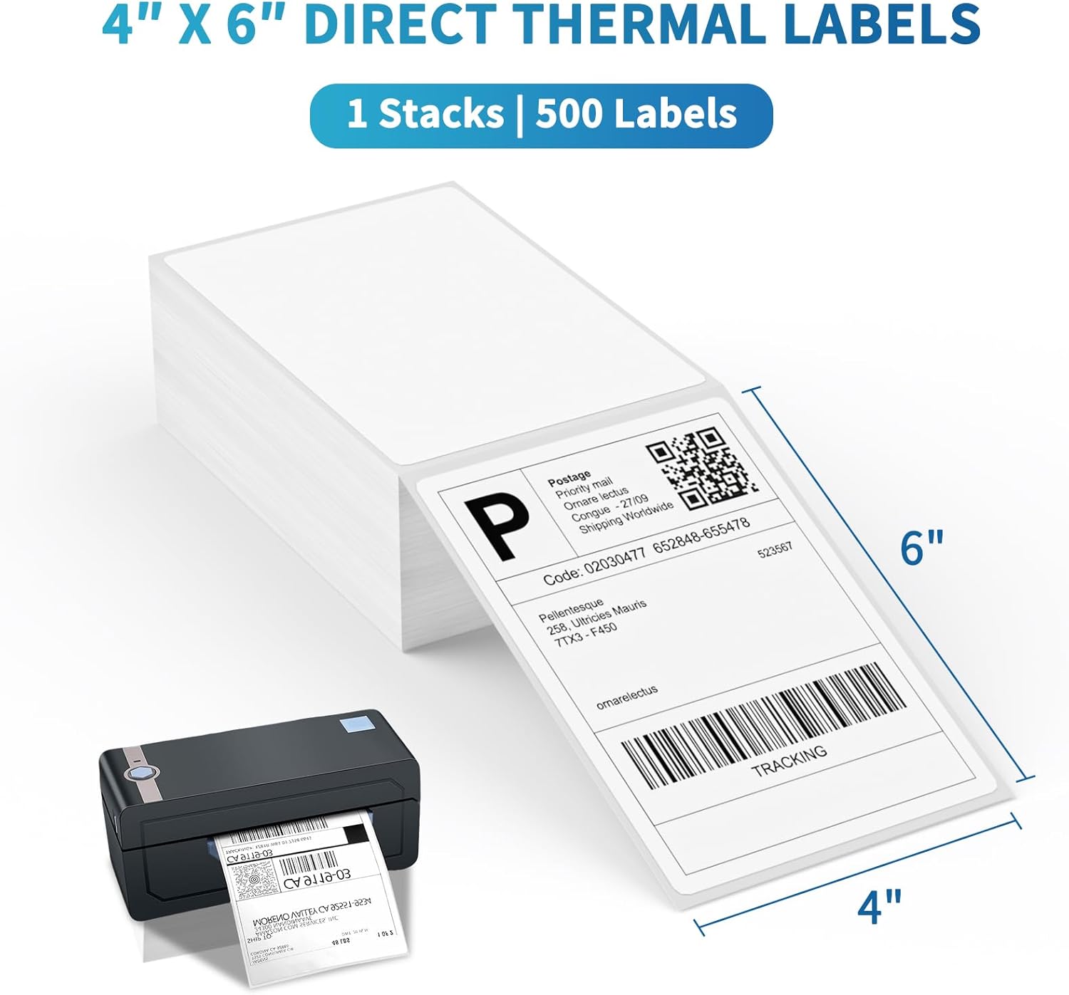 Detalle de 9527 Product Fanfold – Lot de 500 étiquettes d'expédition thermiques directes perforées 10,2 x 15,2 cm