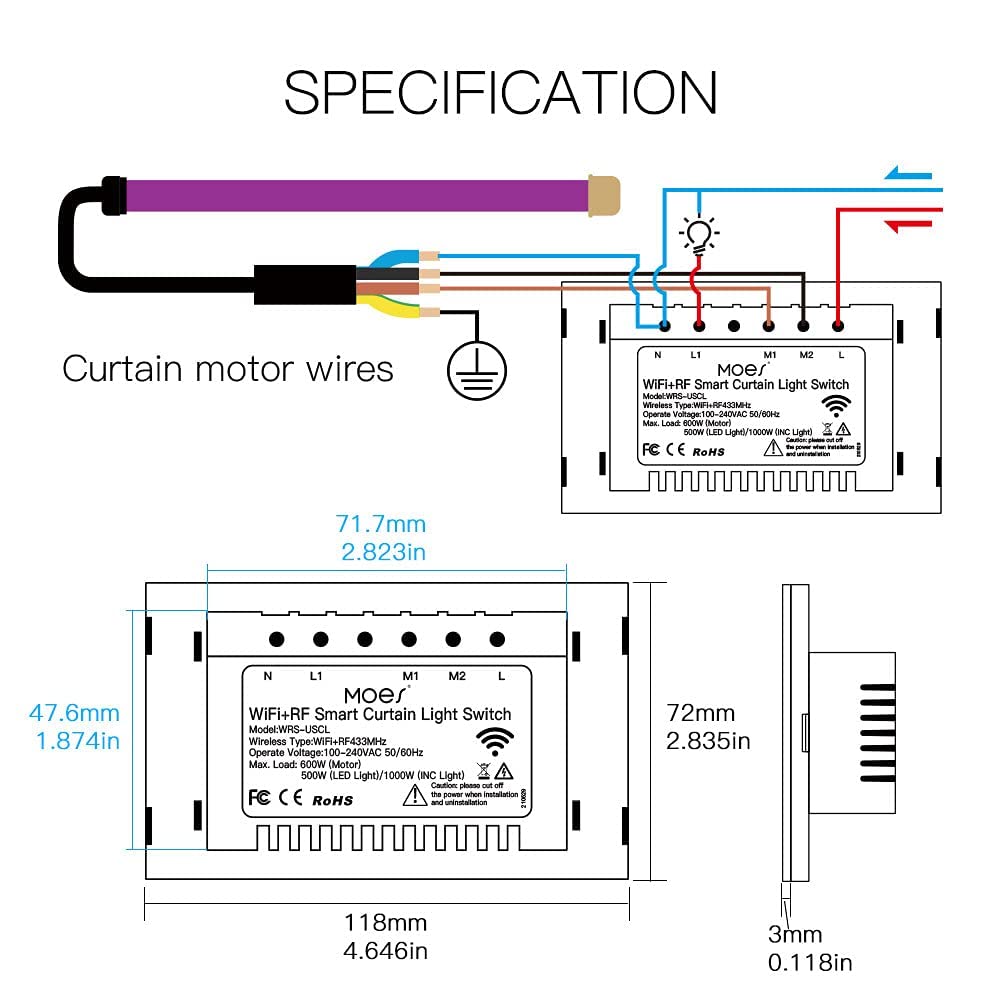 Detalle 2 de MOES Smart Curtain and Light Switch, Glass Panel
