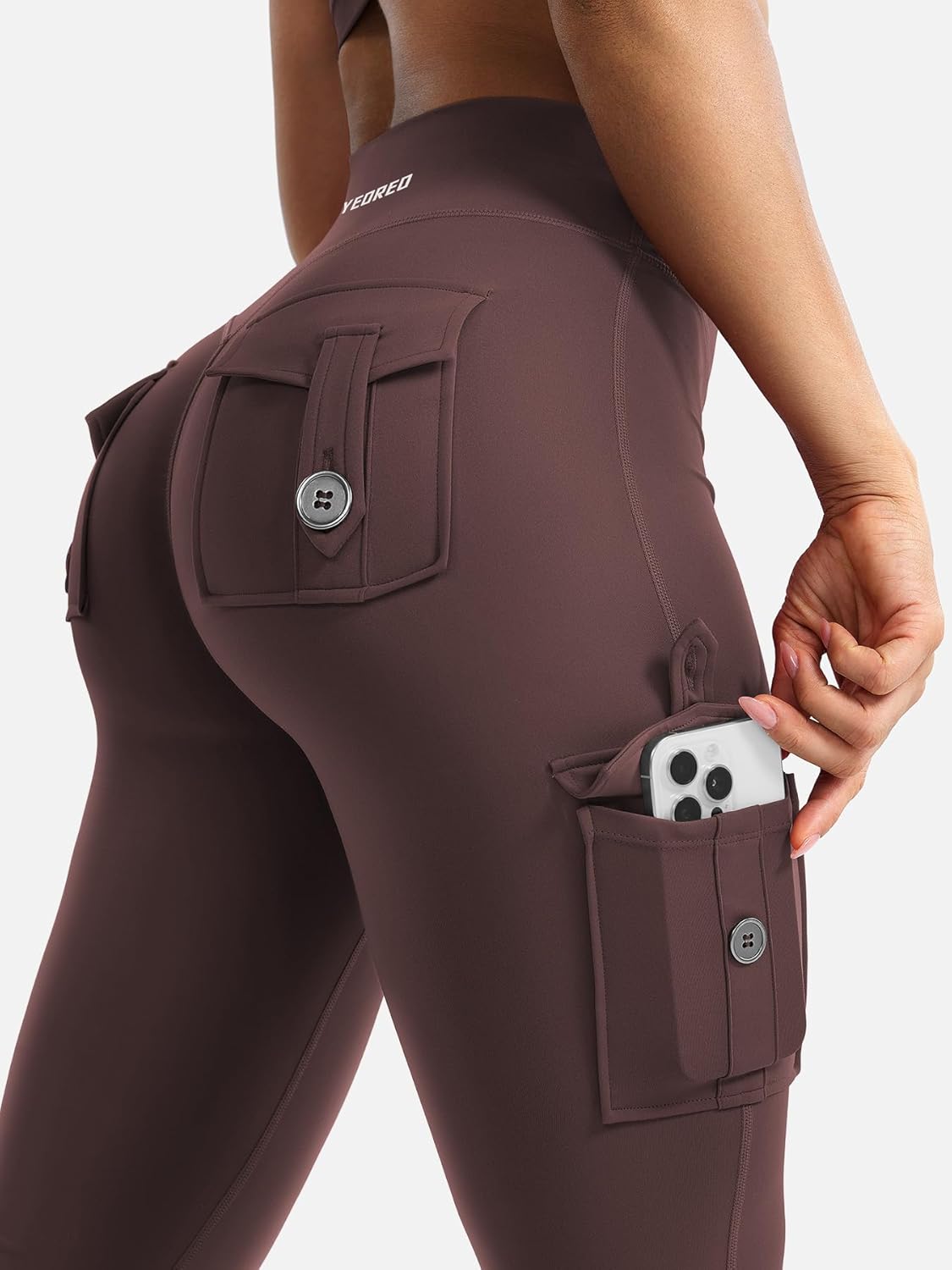 Detalle de YEOREO CoreFlex flare training leggings with hidden pockets (high-waisted, no front seam) for women