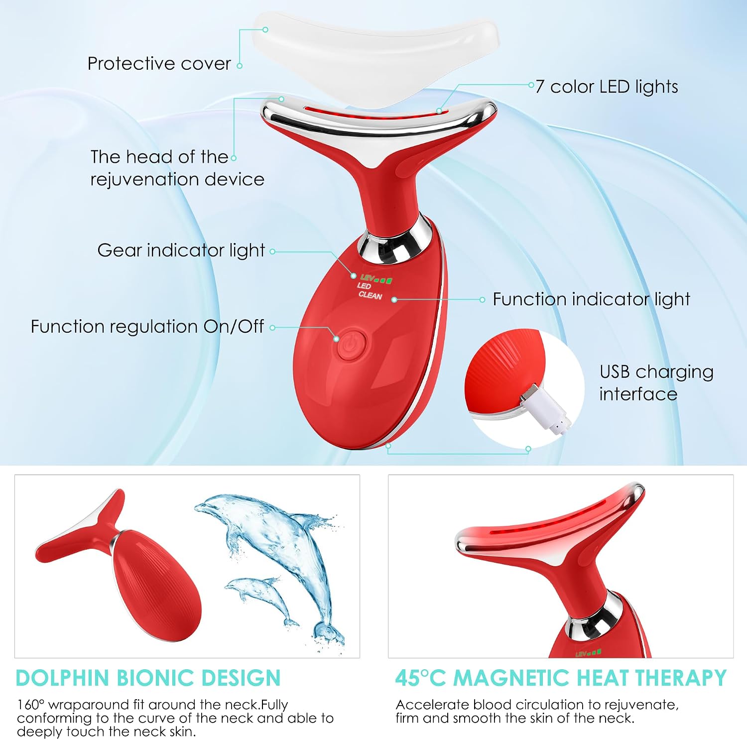 Detalle de Doset Facial Massager with Red Light, Curved Arc Head and 3 Modes