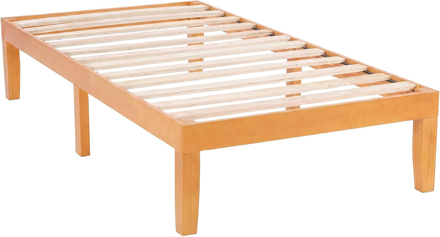 Detalle de Sweetcrispy Twin Bed Frame, Natural Pine