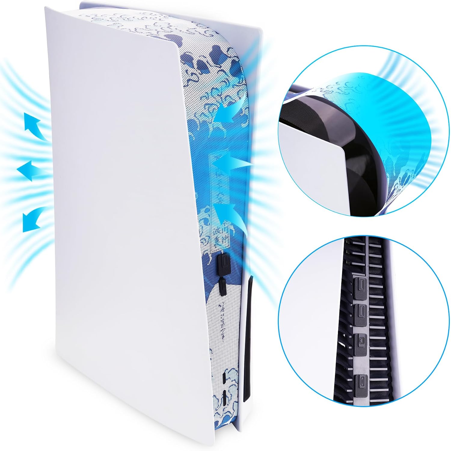 Detalle de playvital Dust Filter and Port Plug Set for PS5 Disc & Digital Console (Great Wave Off Kanagawa) – anti-dust kit