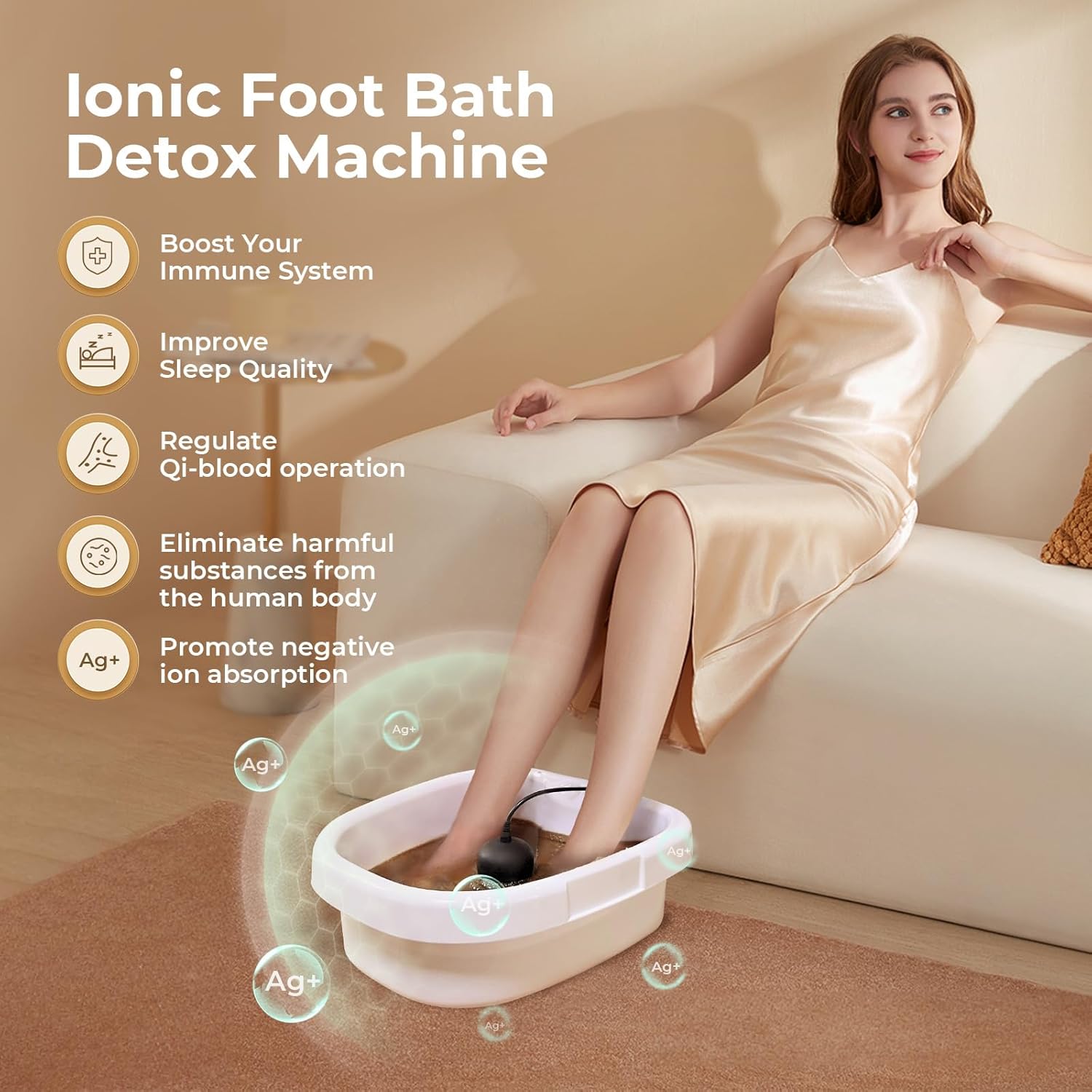 Detalle de MSFOOT Upgraded Ionic Foot Bath Detox Machine (No Salt Limit, 30-Min Auto Spa) with Liners & Detox Sea Salt