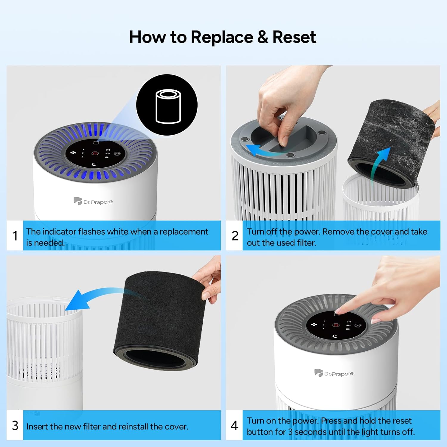 Thumbnail 4 de Dr.Prepare Air Purifier Filter Replacement (3-Stage HEPA H13 with Washable Pre-Filter & Activated Carbon)