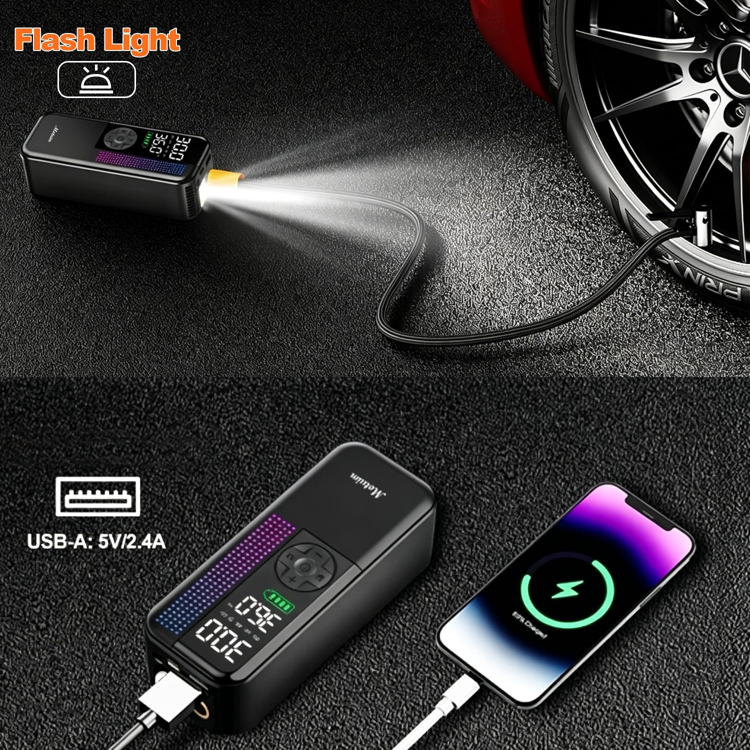 Thumbnail 5 de Motuim Cordless Car Tyre Inflator Air Compressor, 150 PSI – Portable Rechargeable Tyre Pump