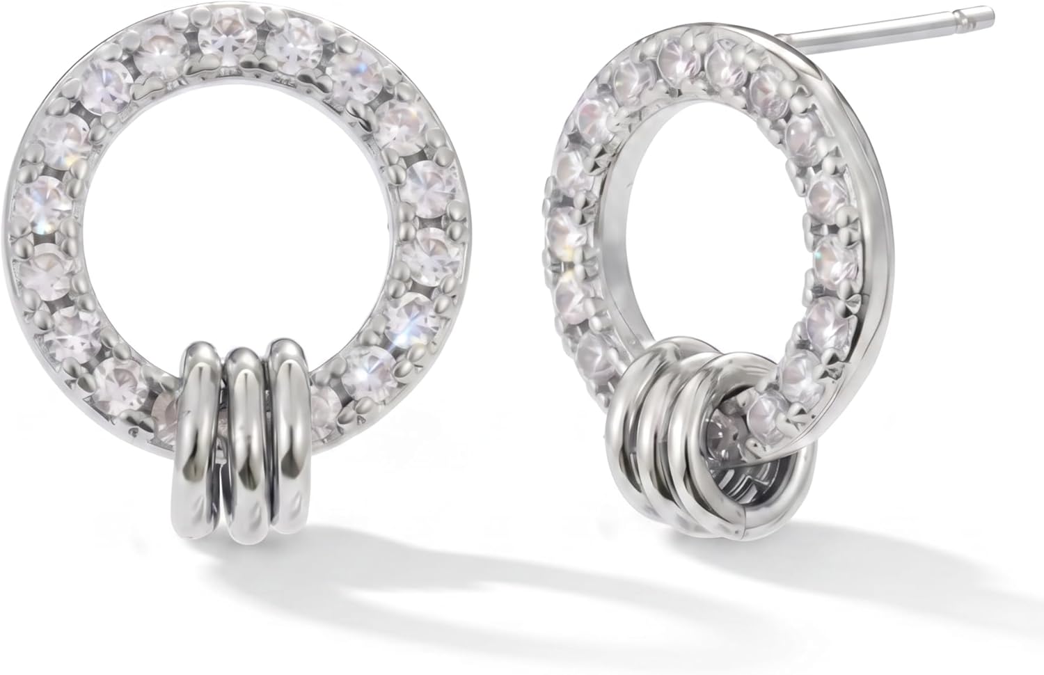 Detalle de MUMREUES Ohrringe Silber 925 – Minimalistische Zirkonia-Stecker, 28 mm Durchmesser