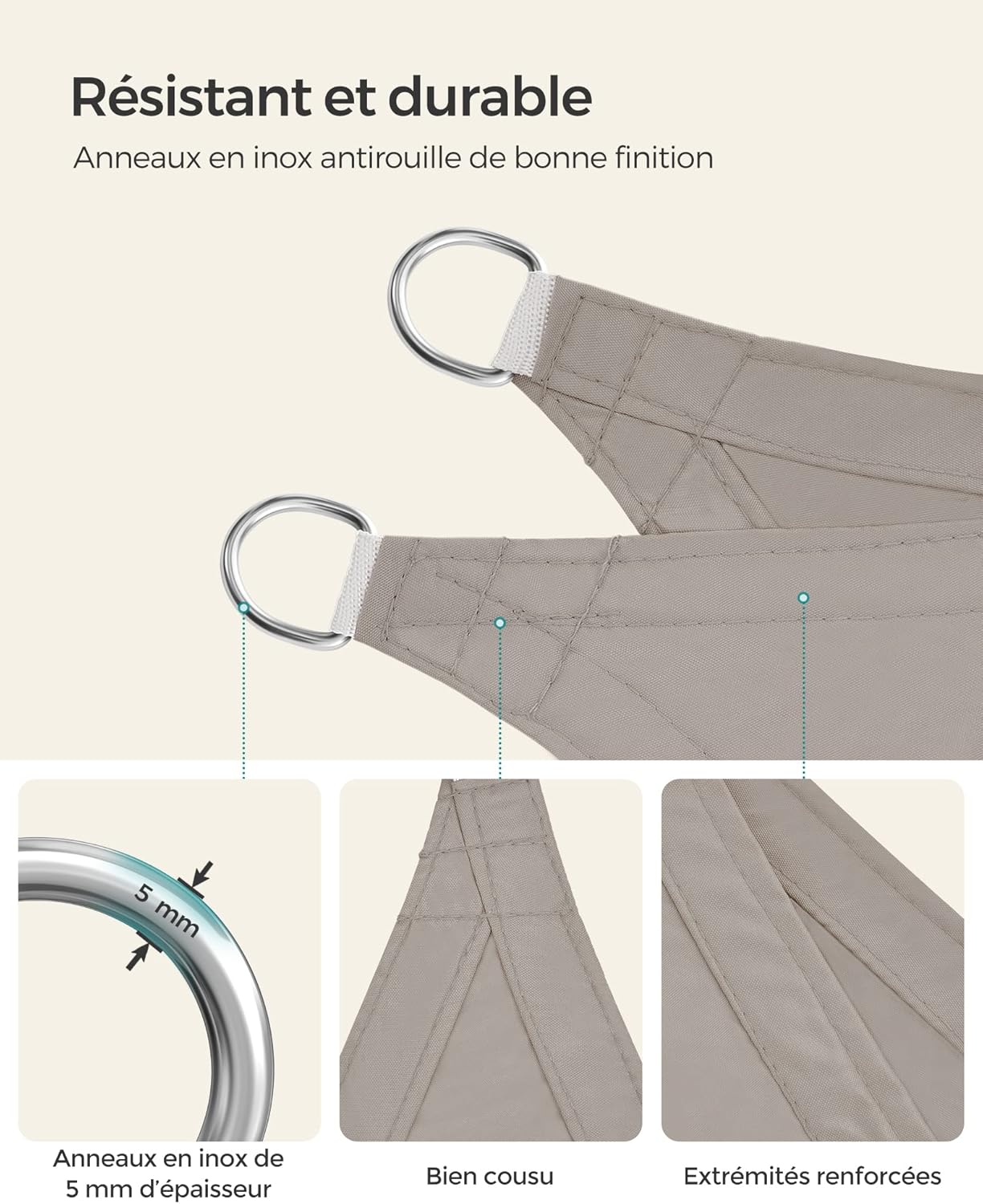 Thumbnail 3 de SONGMICS Voile d’ombrage imperméable 3 x 4 m (polyester indéchirable, UV 93%)