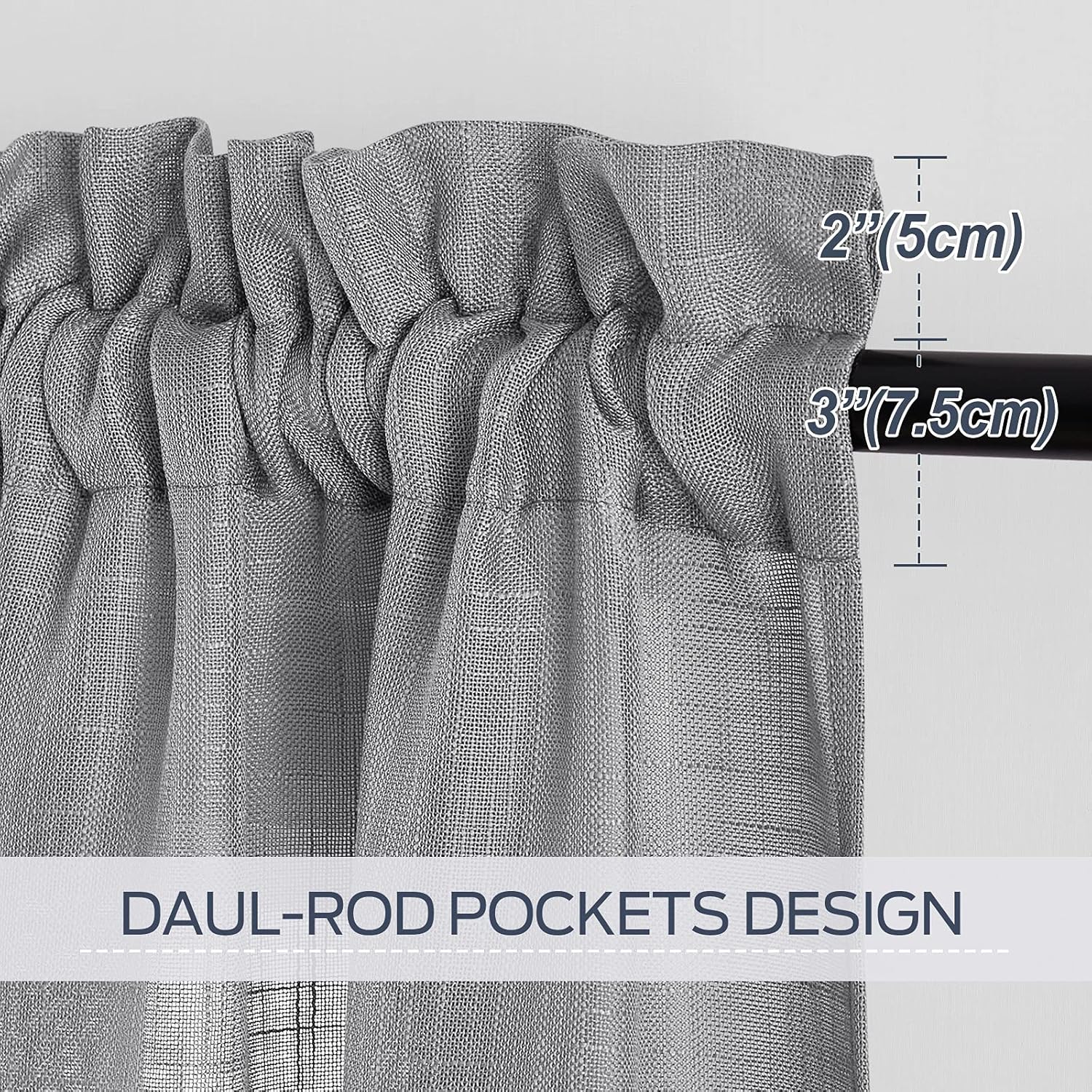 Thumbnail 1 de PONY DANCE Grey Voile Curtains – Linen-look net curtains for small windows (2 panels)