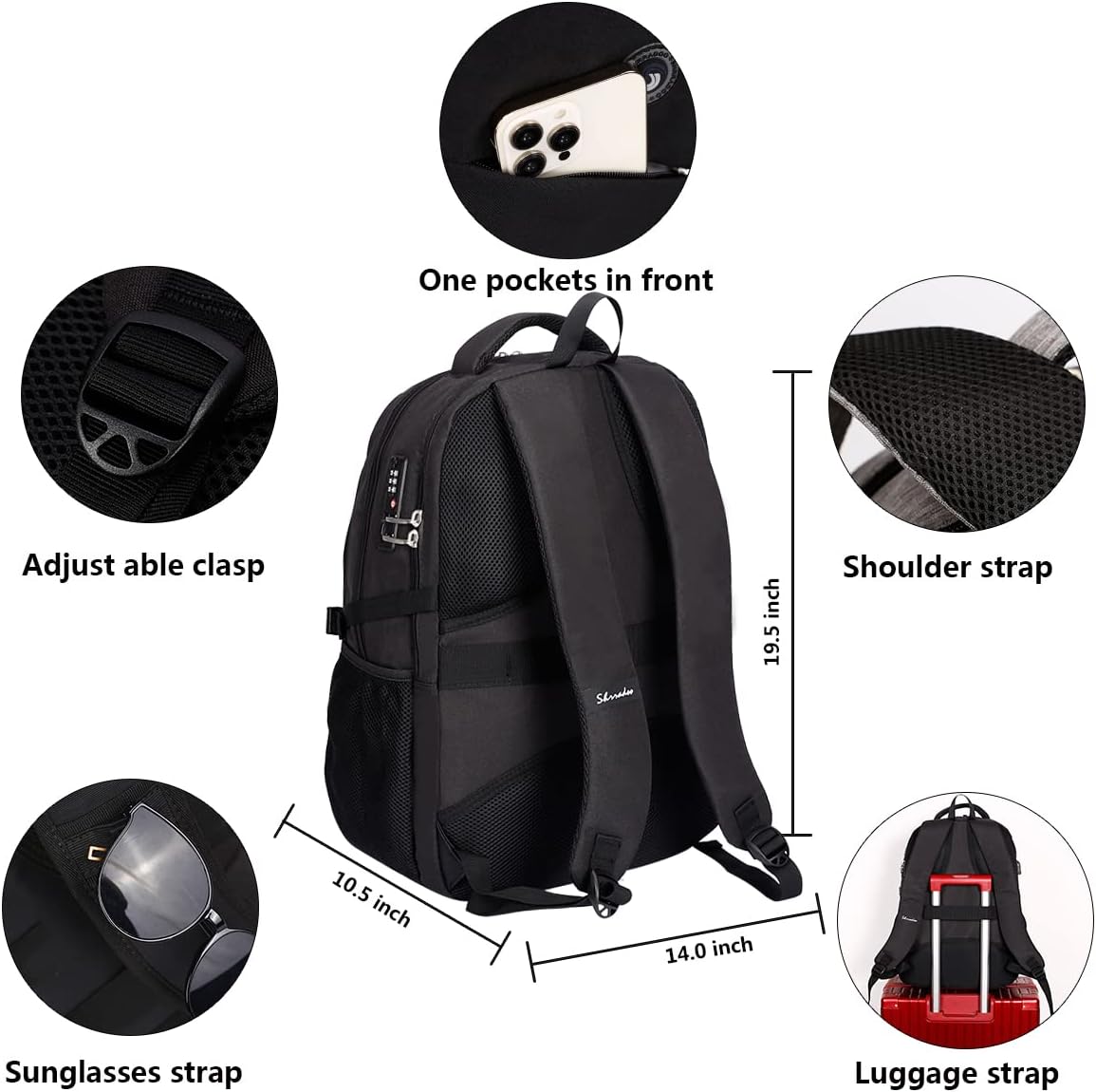 Detalle de SHRRADOO Travel Laptop Backpack for Men and Women: 16.3 Inch Laptop Compatible with Extensive Storage