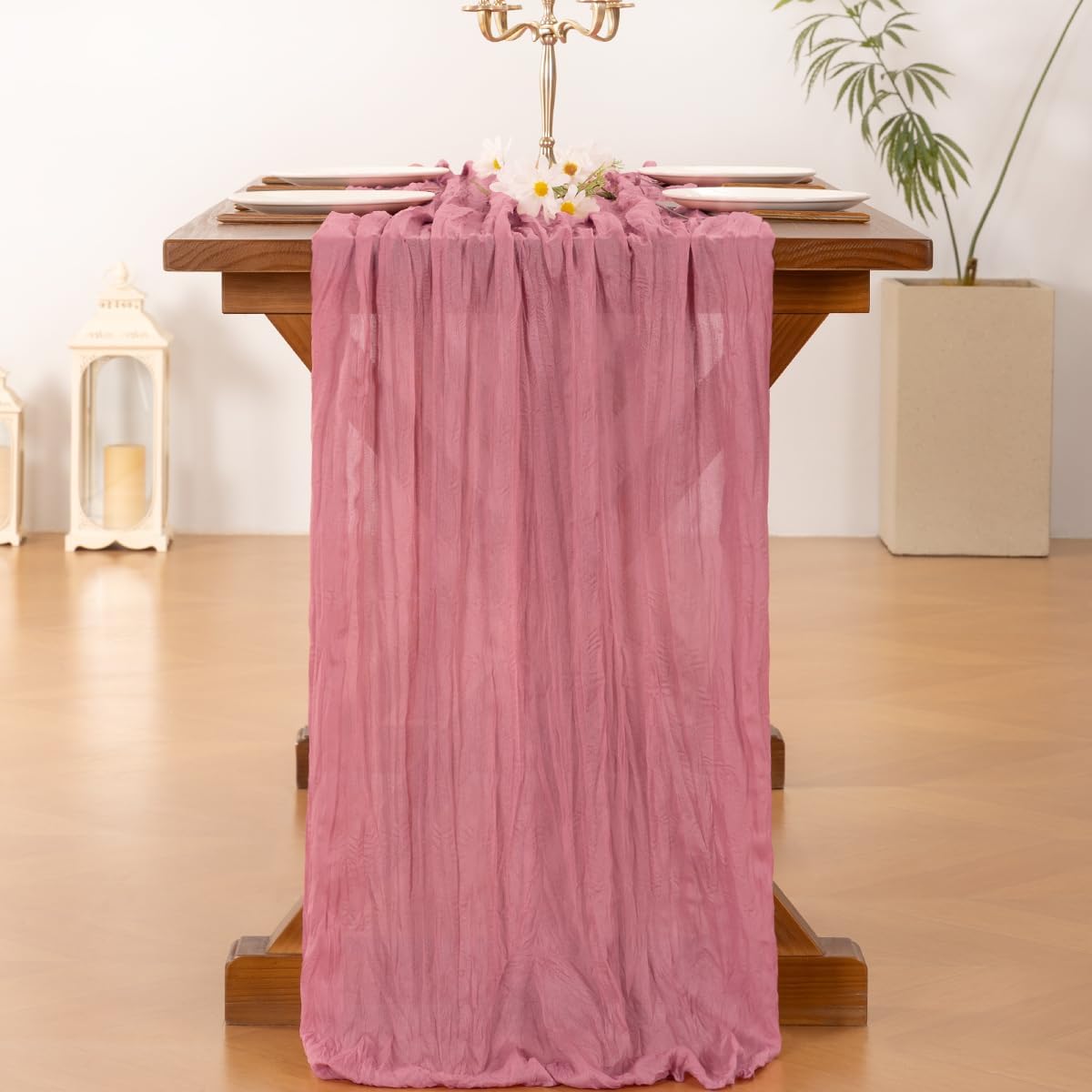 Thumbnail 2 de Socomi 10pcs Mauve Cheesecloth Table Runner 120in