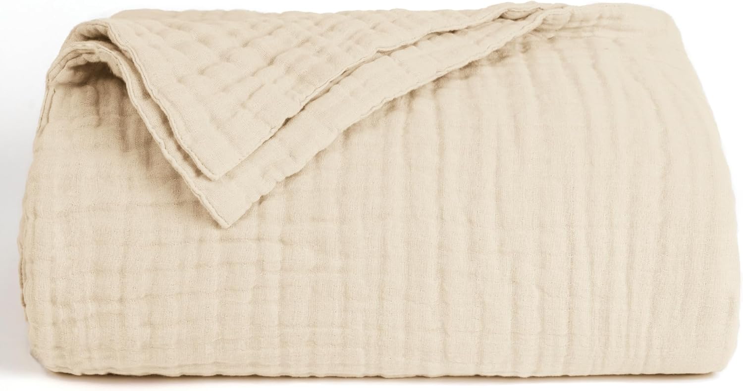 Thumbnail 5 de Love's Cabin 100% Cotton Muslin Blanket — 6-Layer Lightweight Gauze Throw (50 x 60 Inches) in Beige