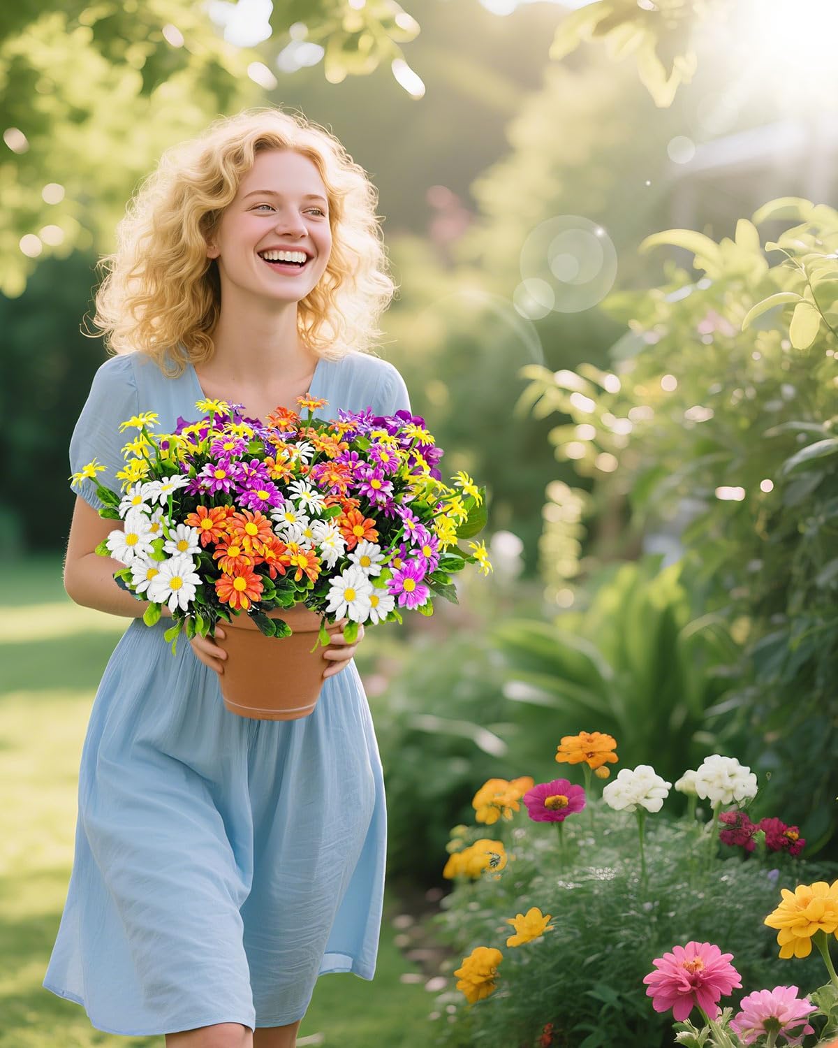 Detalle de 12 Bundles Outdoor Artificial Flowers in Four Colours – UV‑Resistant Daisy Set