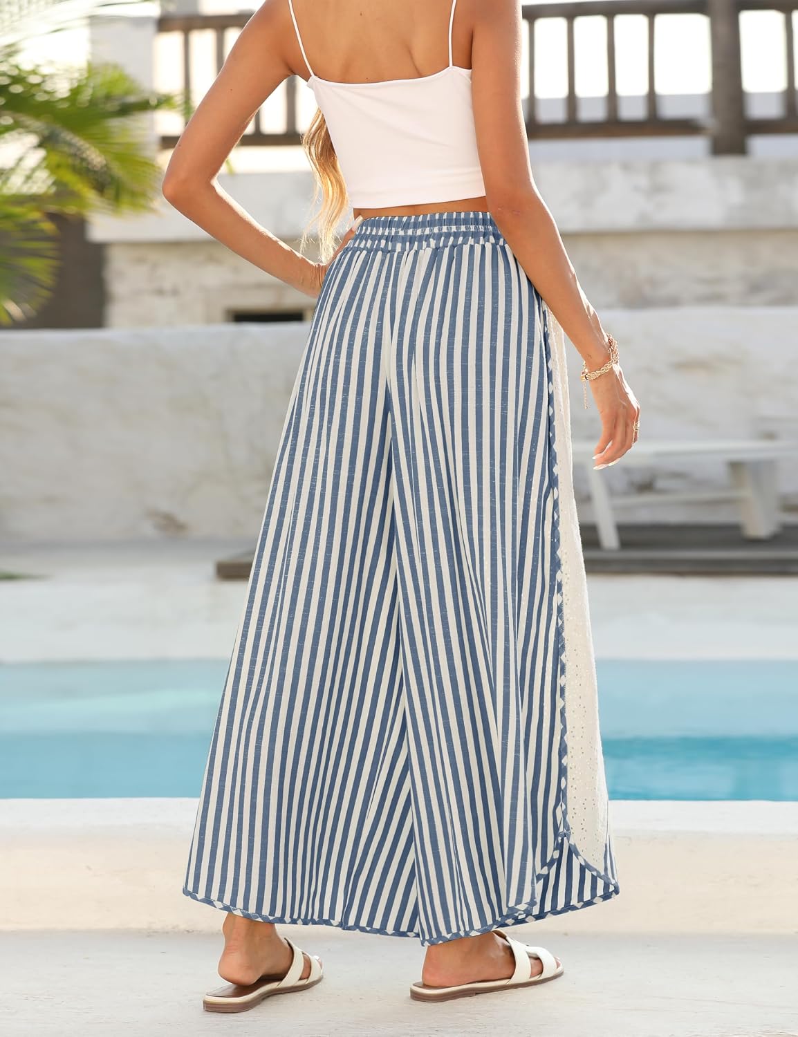 Detalle de Athlisan Womens Summer Casual Loose Striped Wide Leg Lounge Pants with Elastic Waist
