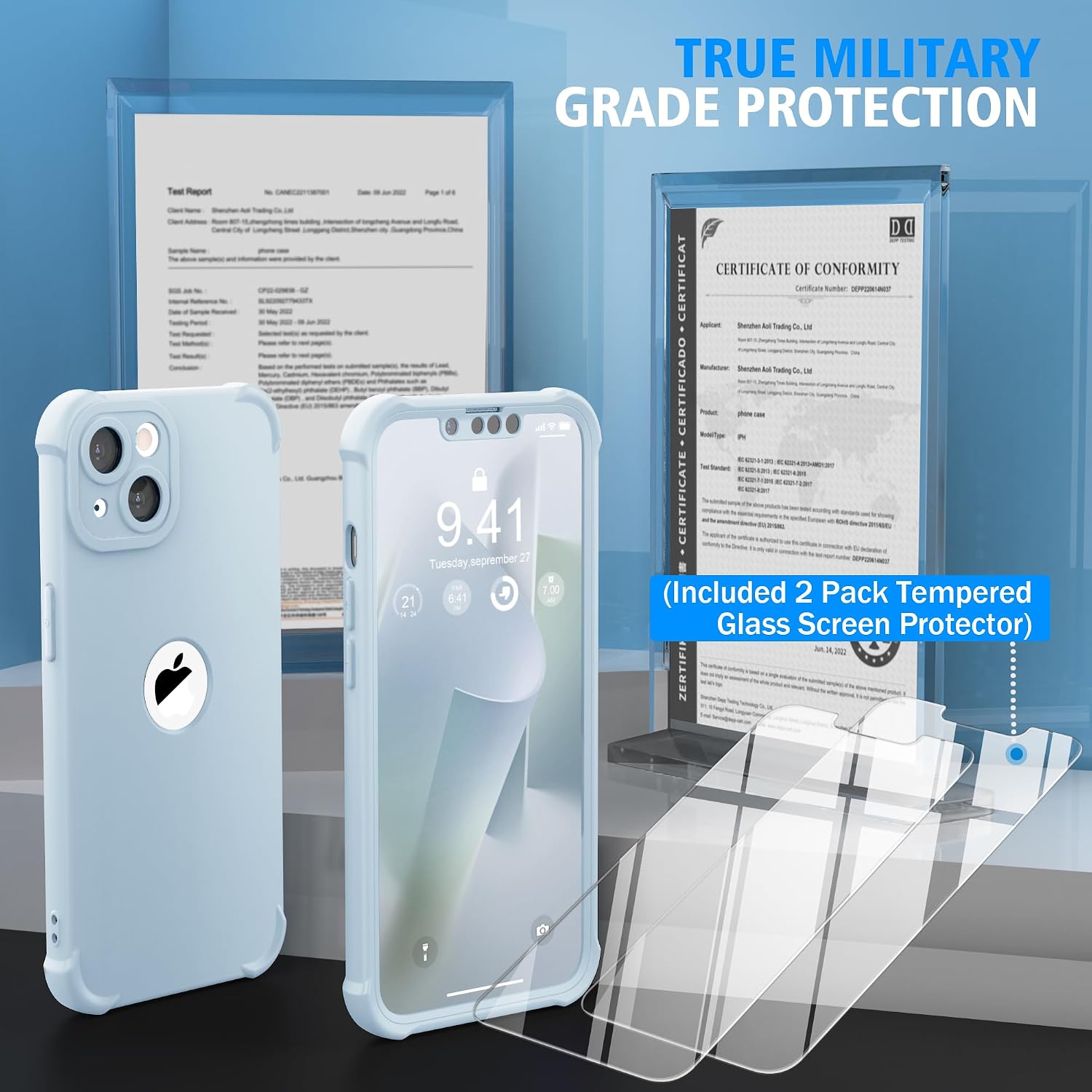 Thumbnail 2 de ORETECH iPhone 13 Funda 360° Protección Azul Bebé 🛡