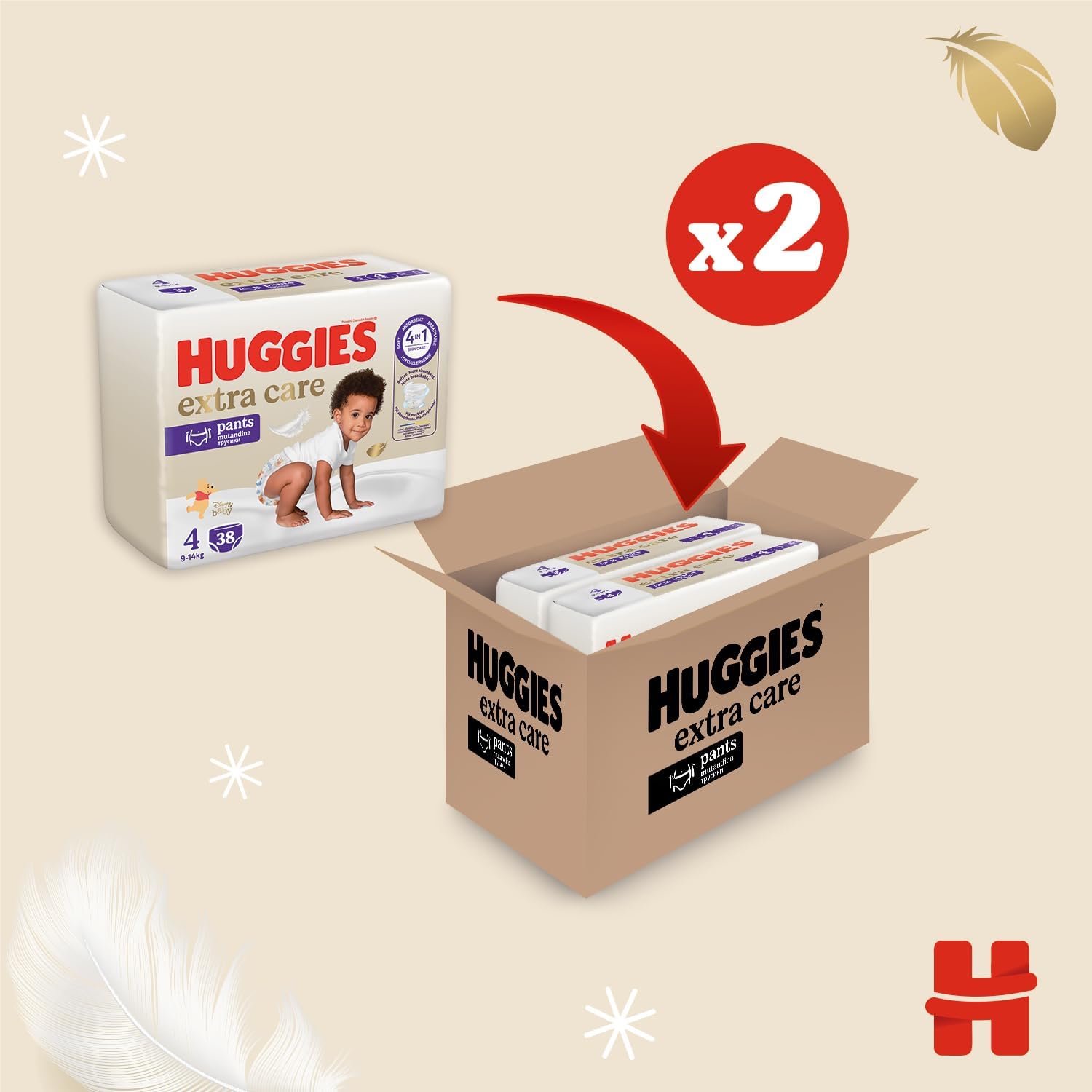 Detalle de Huggies Extra Care Mutandine Taglia 4 (7-18 Kg) - Pacco Mega 76 Pz
