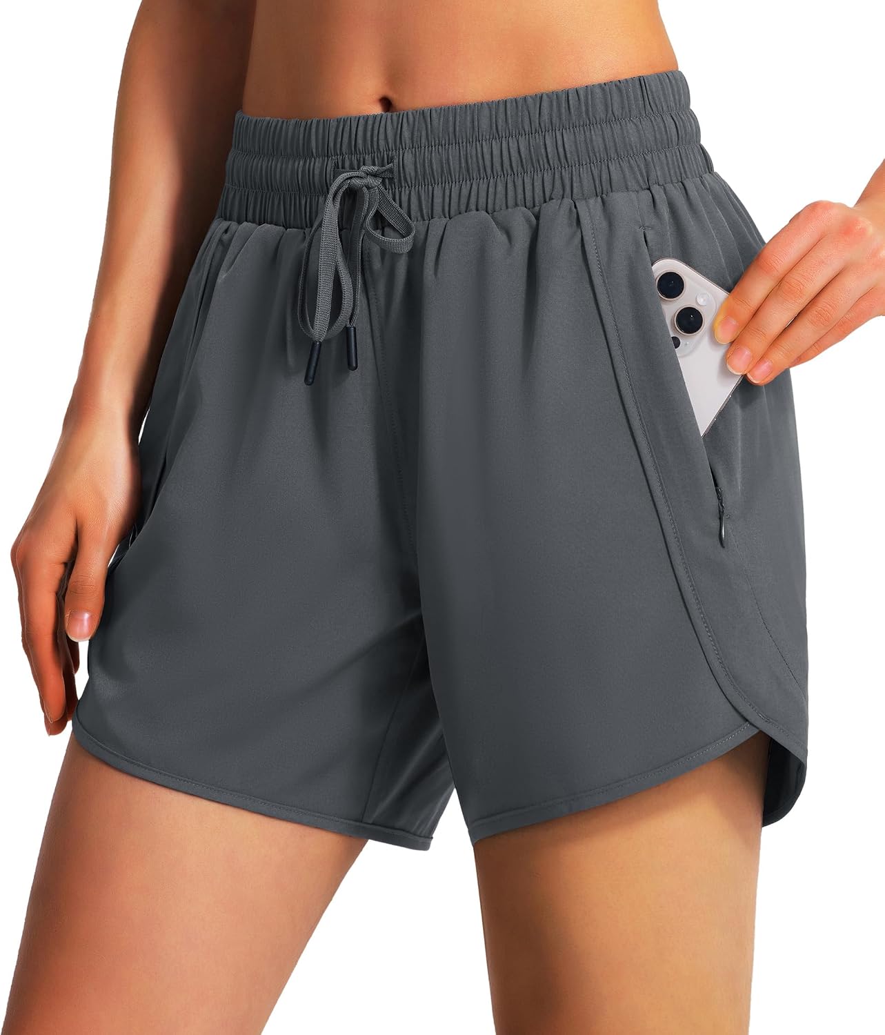 Detalle de Ksmien Women's Running Shorts, 5"/7" Inseam, Quick-Dry Fabric, Zipper Pockets