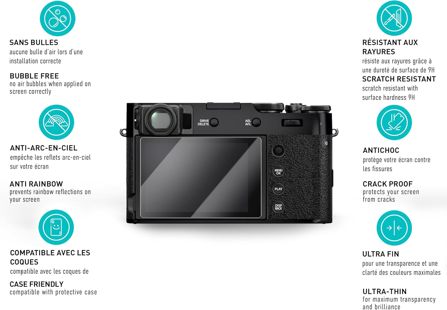 Detalle de smartect Verre Trempé 3 pièces Clear pour écrans Fujifilm X100VI / X100V / X-T4 / X-E4