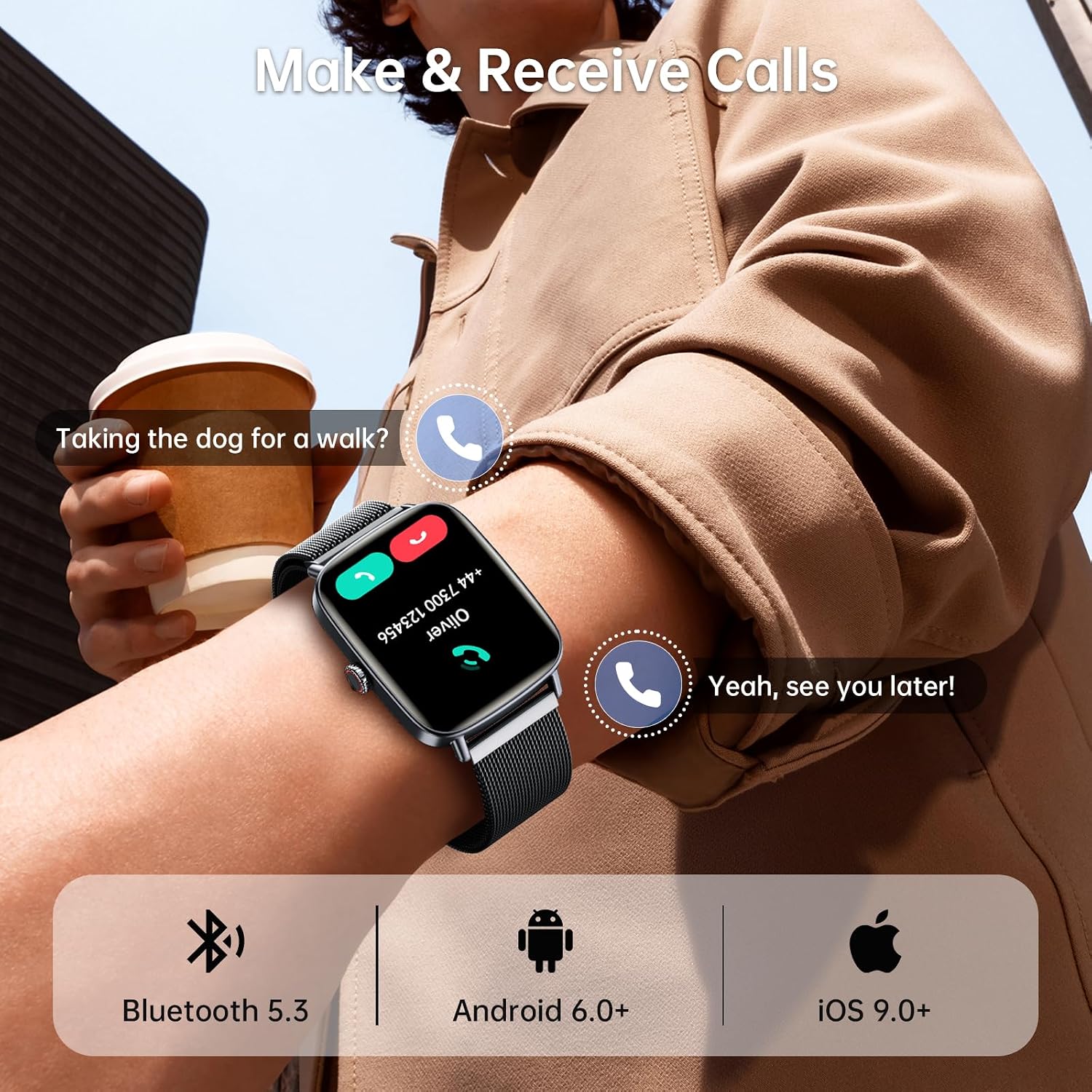 Thumbnail 4 de Smart Watch for Men (Answer/Make Calls) – 1.85" HD Screen, 110+ Sports Modes, IP68 Waterproof