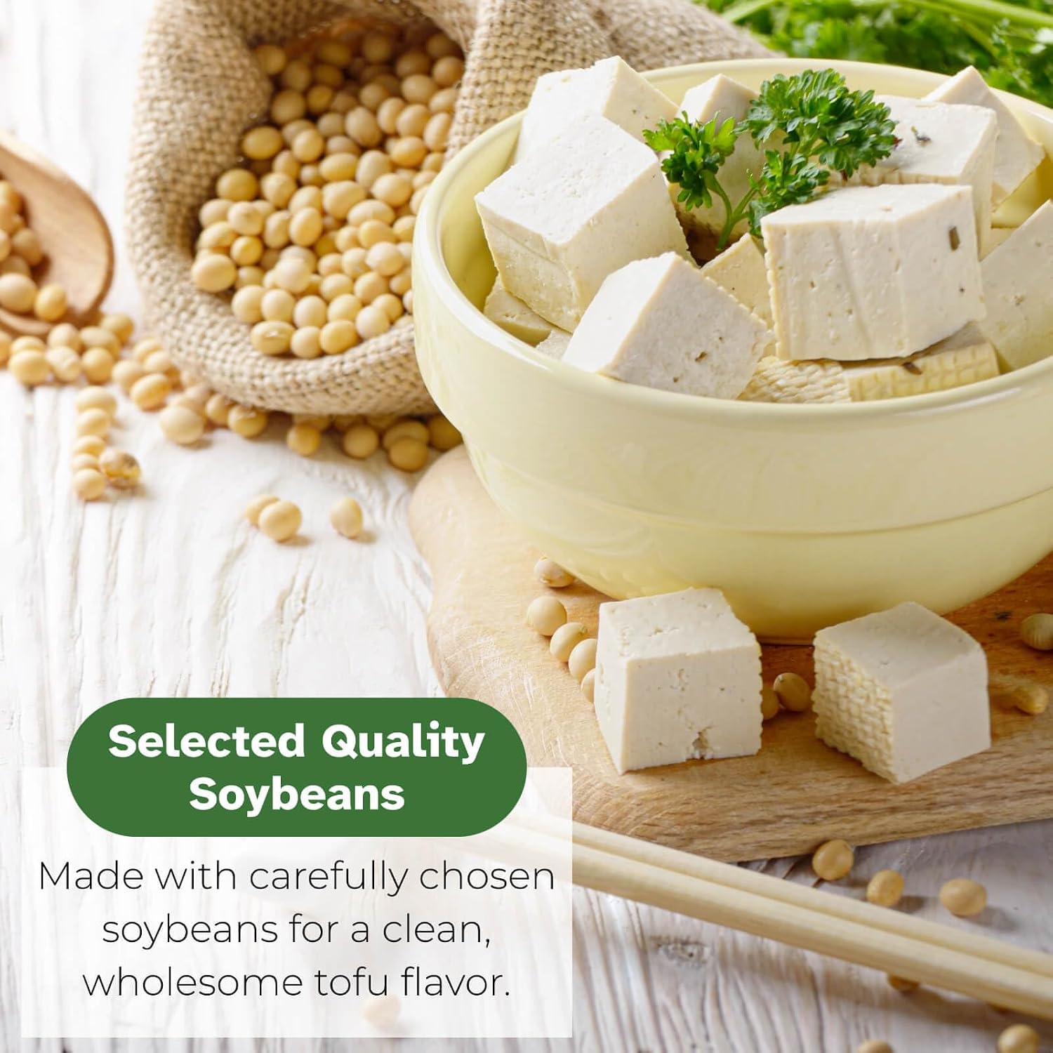 Detalle de Egcina Freeze-Dried Tofu Cubes, 7 oz, 1 cm Pieces in a Resealable Jar