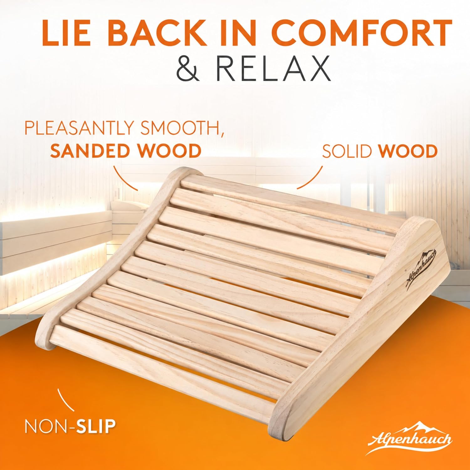 Detalle de ALPENHAUCH ALP-KO1000 Wooden Sauna Headrest, Ergonomic, 100% Natural Wood