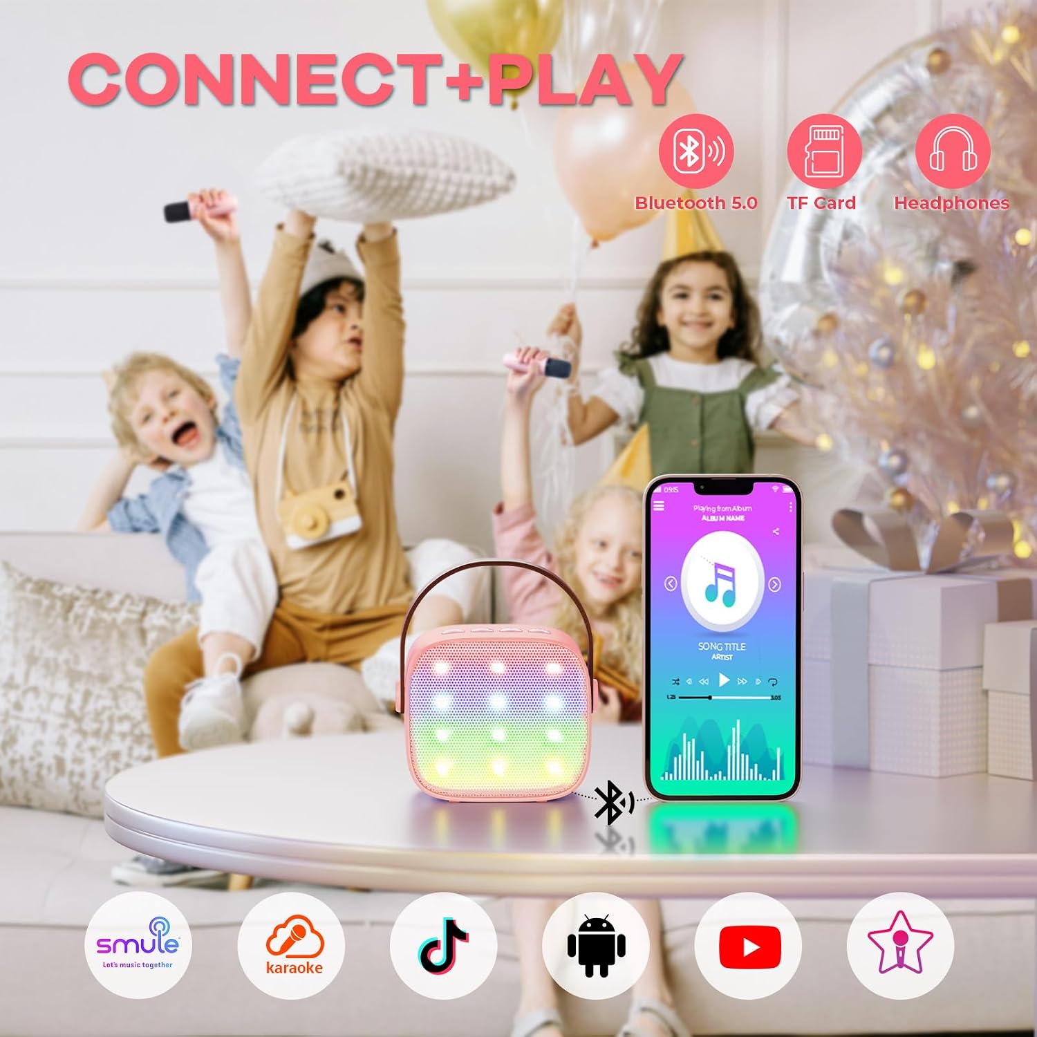 Detalle 2 de YLL Mini Kinder-Karaoke-Maschine mit 2 Mikrofonen (Rosa) – tragbares Karaoke-Spielzeug für Kinder