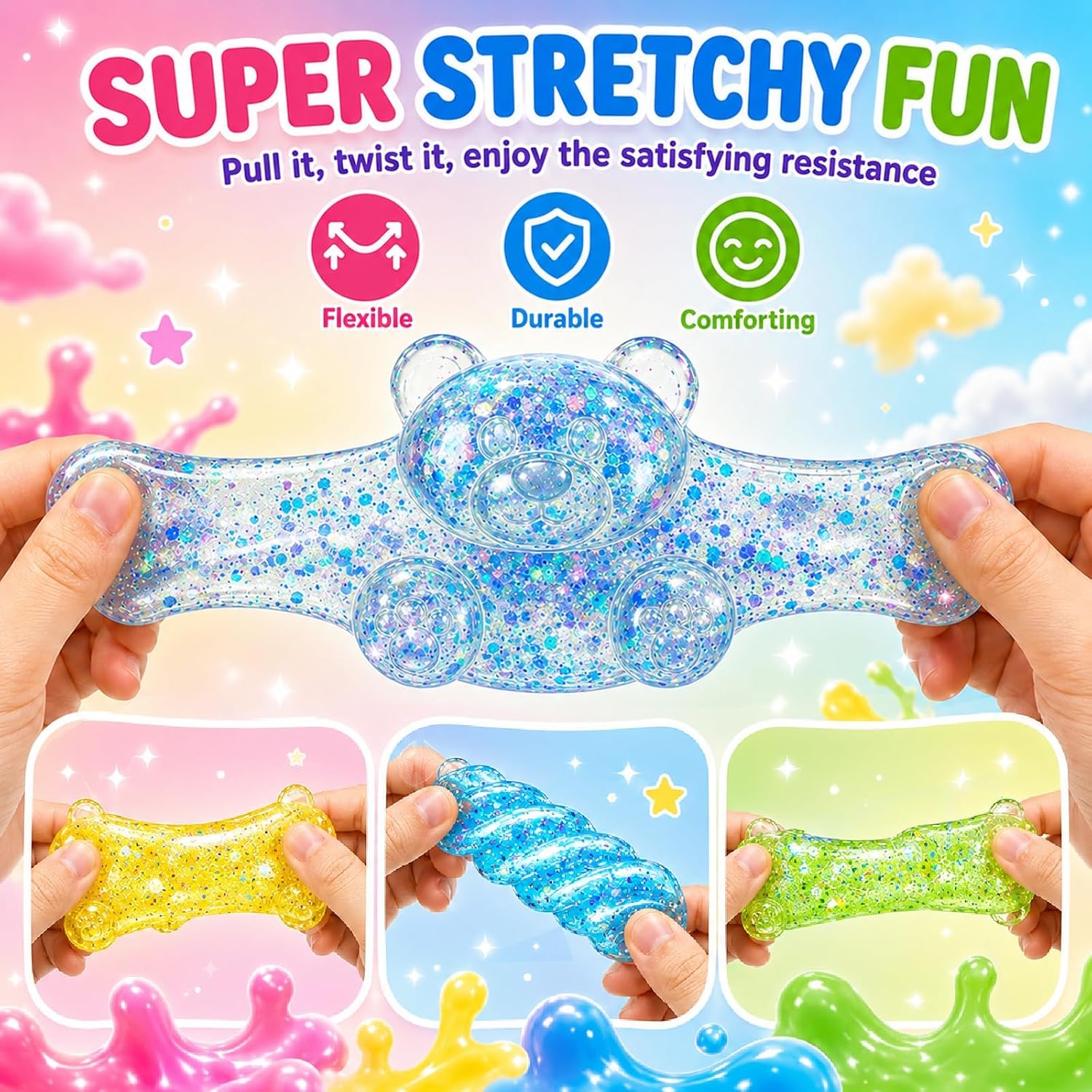Detalle de TNOIE glitter -bear Squishy Bear Toys, 4-Pack Slow-Rising Sensory Fidgets