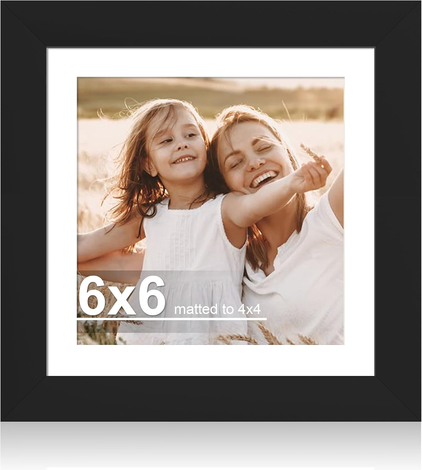 Detalle de Hongkee 6x6 Picture Frame with Glass (Black) — Wood Frame for 6x6 Photos or 4x4 with Mat, Wall & Tabletop, 1 Pack