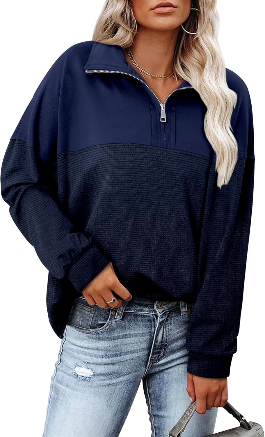 Thumbnail 1 de CHICZONE Womens Oversized Zip Sweatshirt — Quarter Zip Pullover for Casual Fall Wear