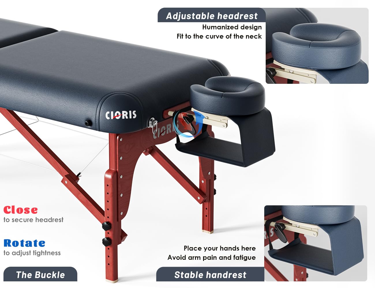Thumbnail 2 de CLORIS 84" Luxury Massage Table: Portable 2-Fold, Height Adjustable Beech Wood Spa Bed