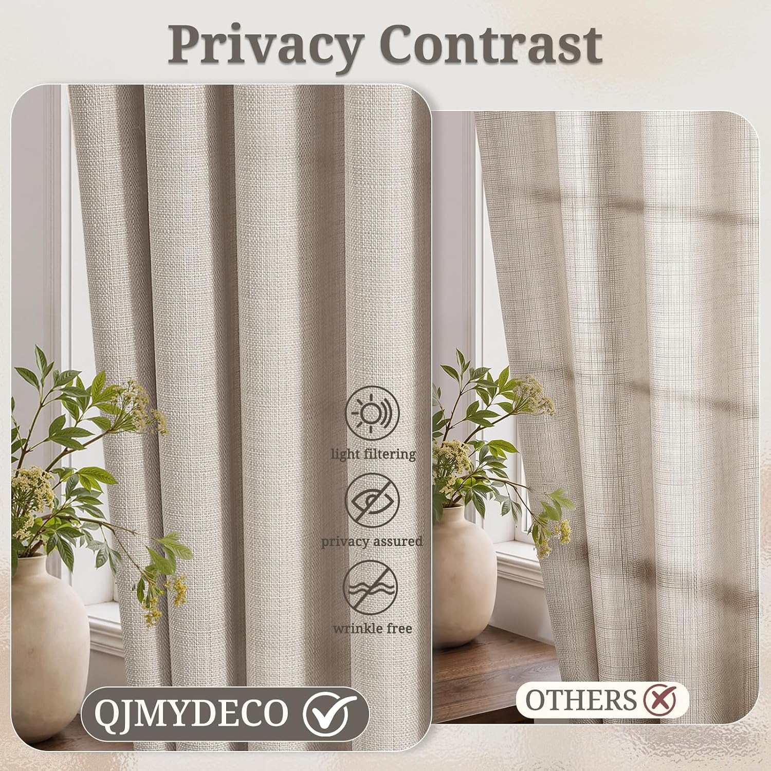 Thumbnail 3 de QJmydeco Semi Sheer Curtains, 108-Inch Pinch-Pleated Linen Blend Panels