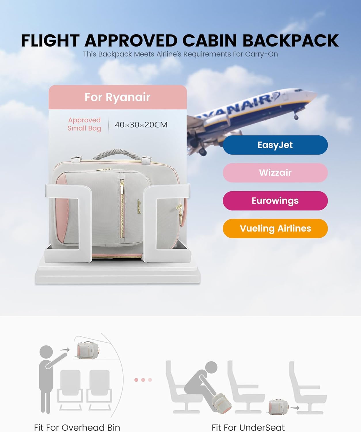 Thumbnail 1 de LOVEVOOK Ryanair Cabin Bag 40x28x20