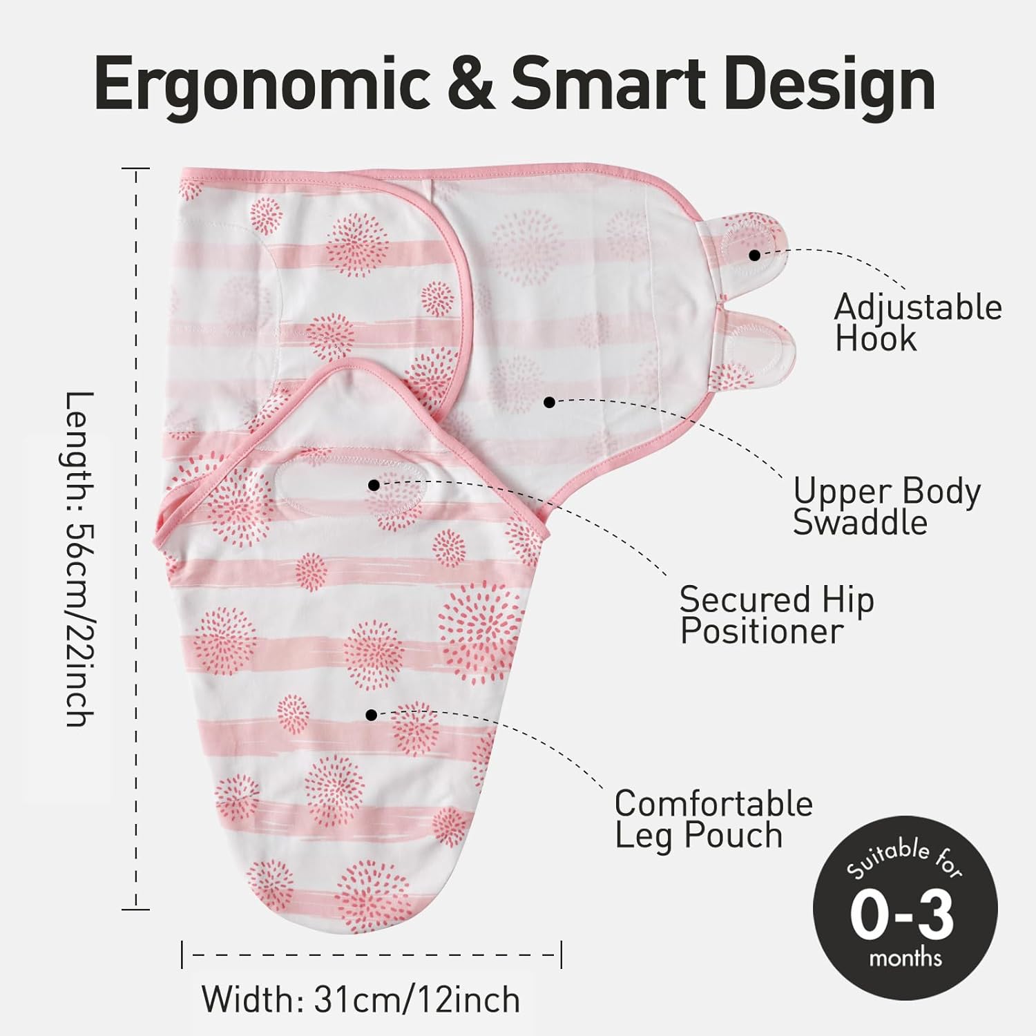 Thumbnail 5 de GLLQUEN BABY Baby Swaddle Wraps (0–3 Months) – 3 Pack Organic Cotton Swaddling Blankets, Oeko‑tex100, Flower design