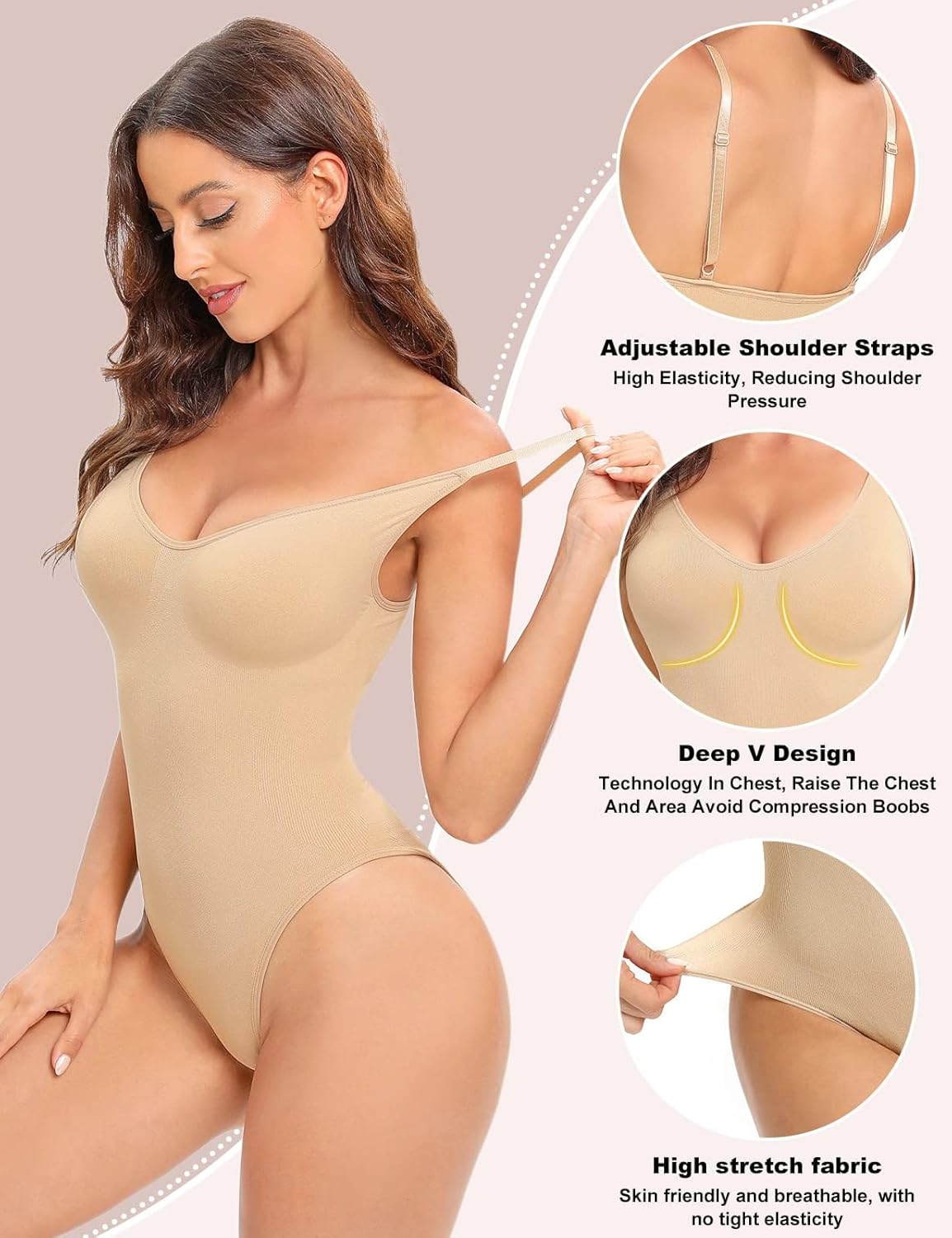 Detalle de Niwicee Body Contenitivo Modellante Donna con spalline regolabili e ganci nel cavallo