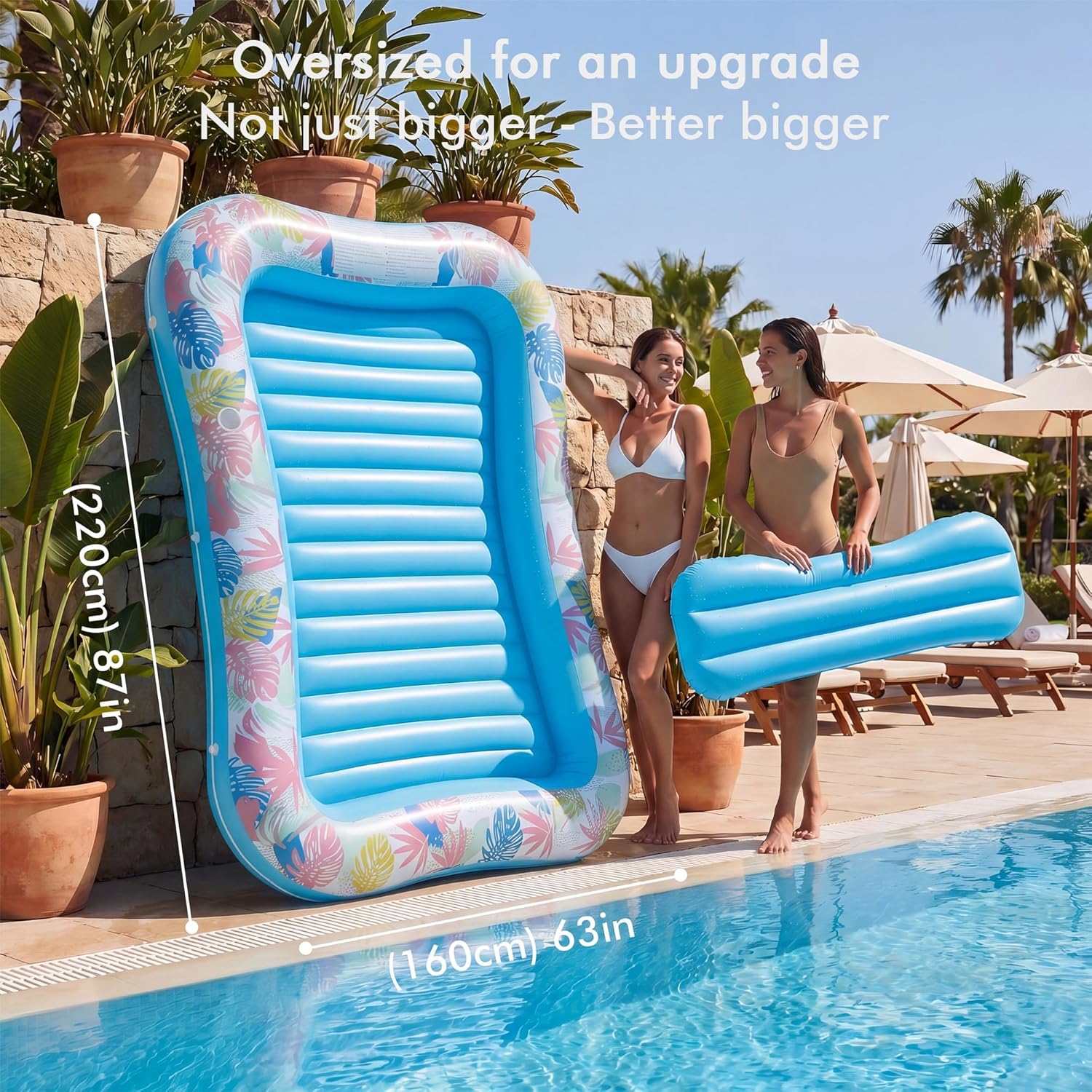 Thumbnail 1 de OKSUWATER Tanning Pool Lounger Float (87" x 63", Blue, XL) with Headrest, Cup Holder, and Heavy-Duty Design