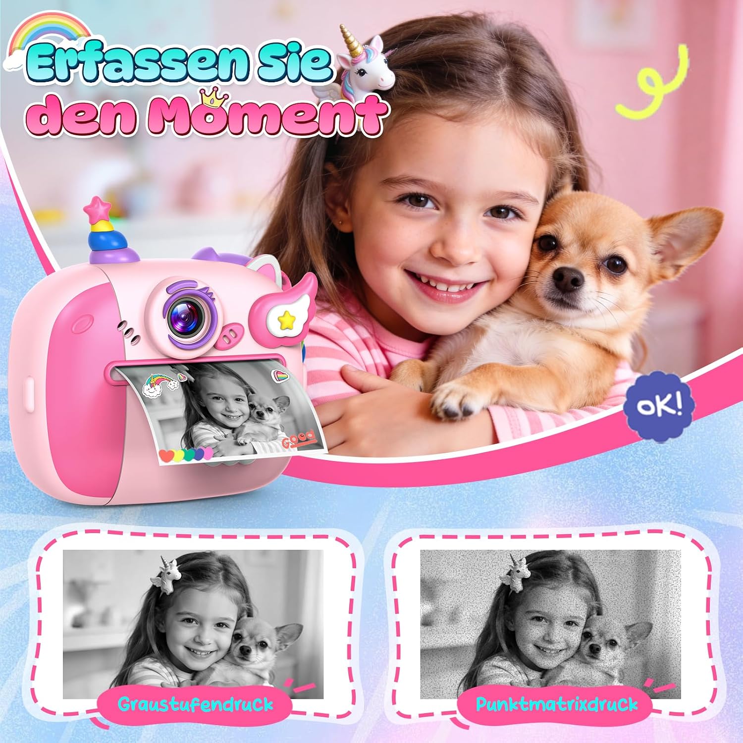 Thumbnail 6 de Wootoyz Sofortbildkamera Einhorn – Kinderkamera mit Sofortdruck, 32 GB Karte, rosa