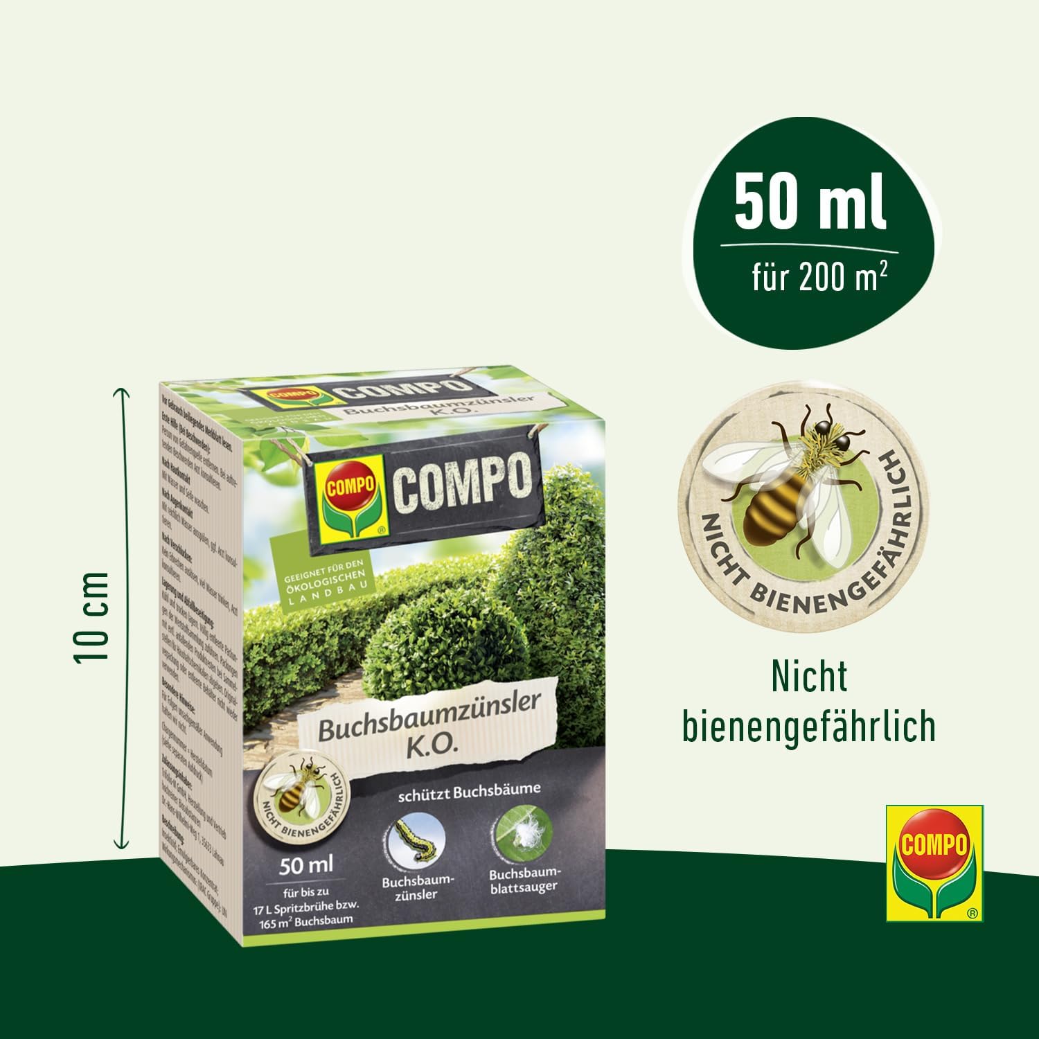 Detalle de COMPO Buchsbaumzünsler K.O. – Konzentrat 50 ml mit Dosierbecher