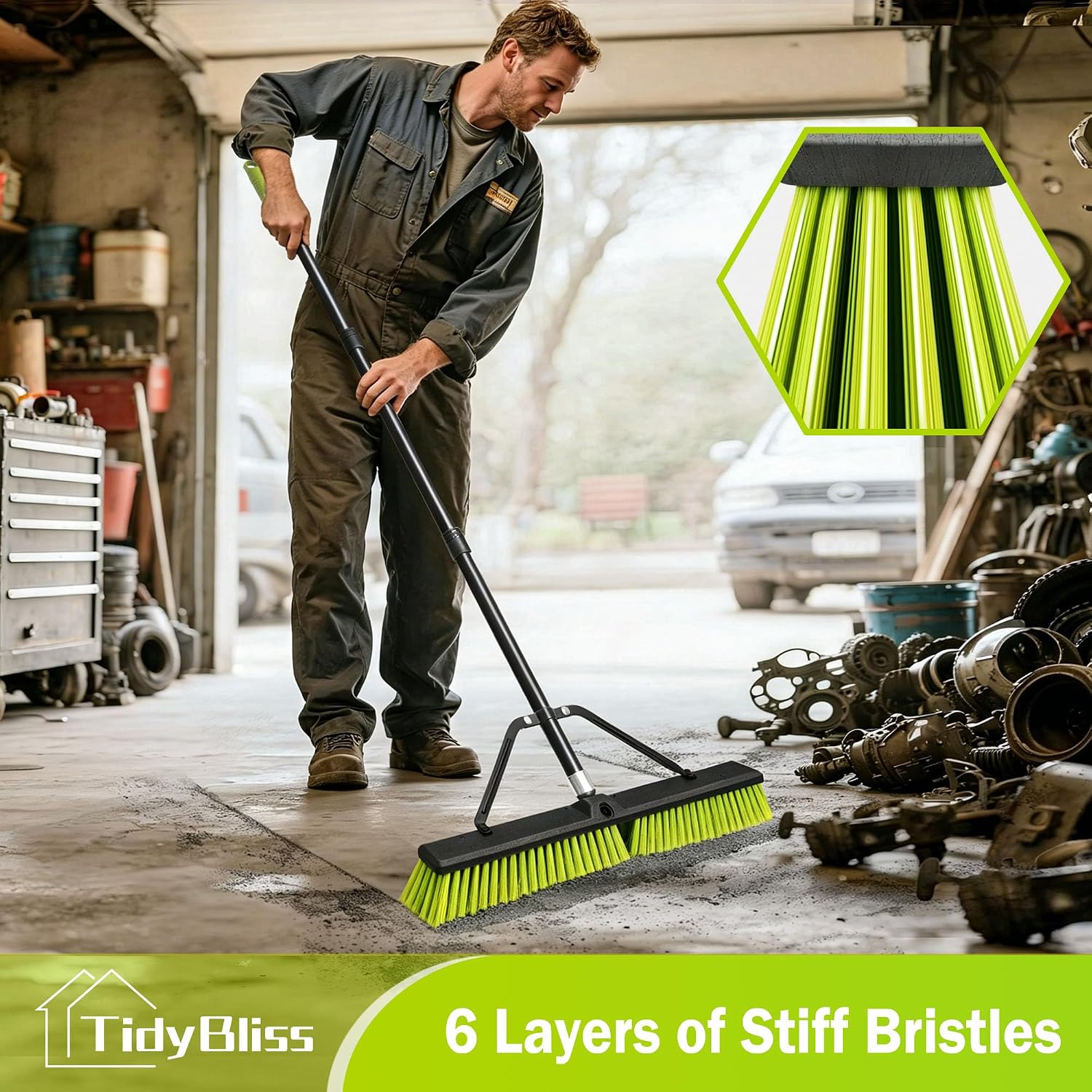 Detalle de TidyBliss TPB-6 24-Inch Push Broom with Stiff PET Bristles and 63-Inch Handle
