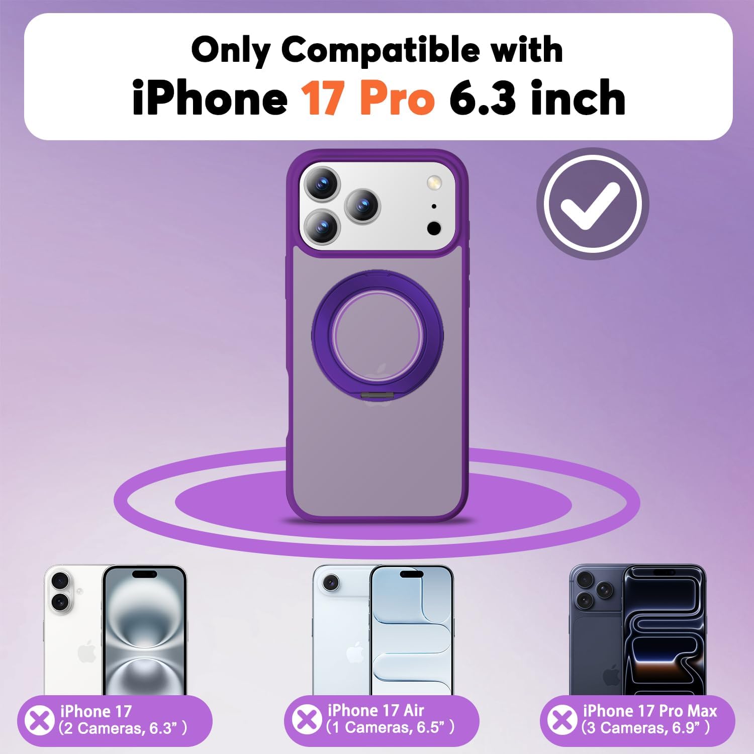 Detalle de Misscase 360 Spin Magnetic Stand for iPhone 17 Pro Case - 6.3", Purple