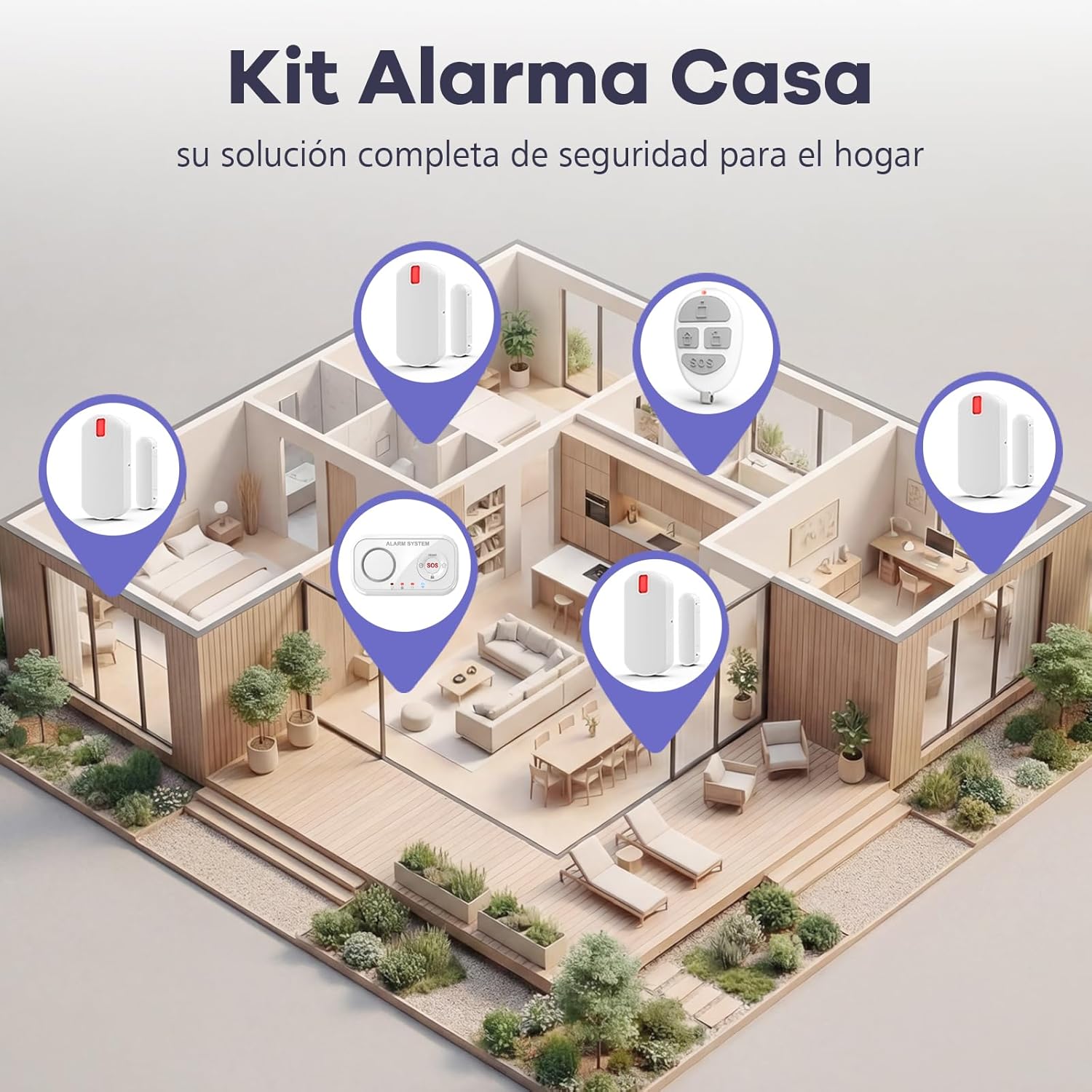 Thumbnail 6 de YISEELE Allarme Casa Senza Fili con centrale 120 dB, 4 sensori e telecomando (compatibile Alexa e Google Home)